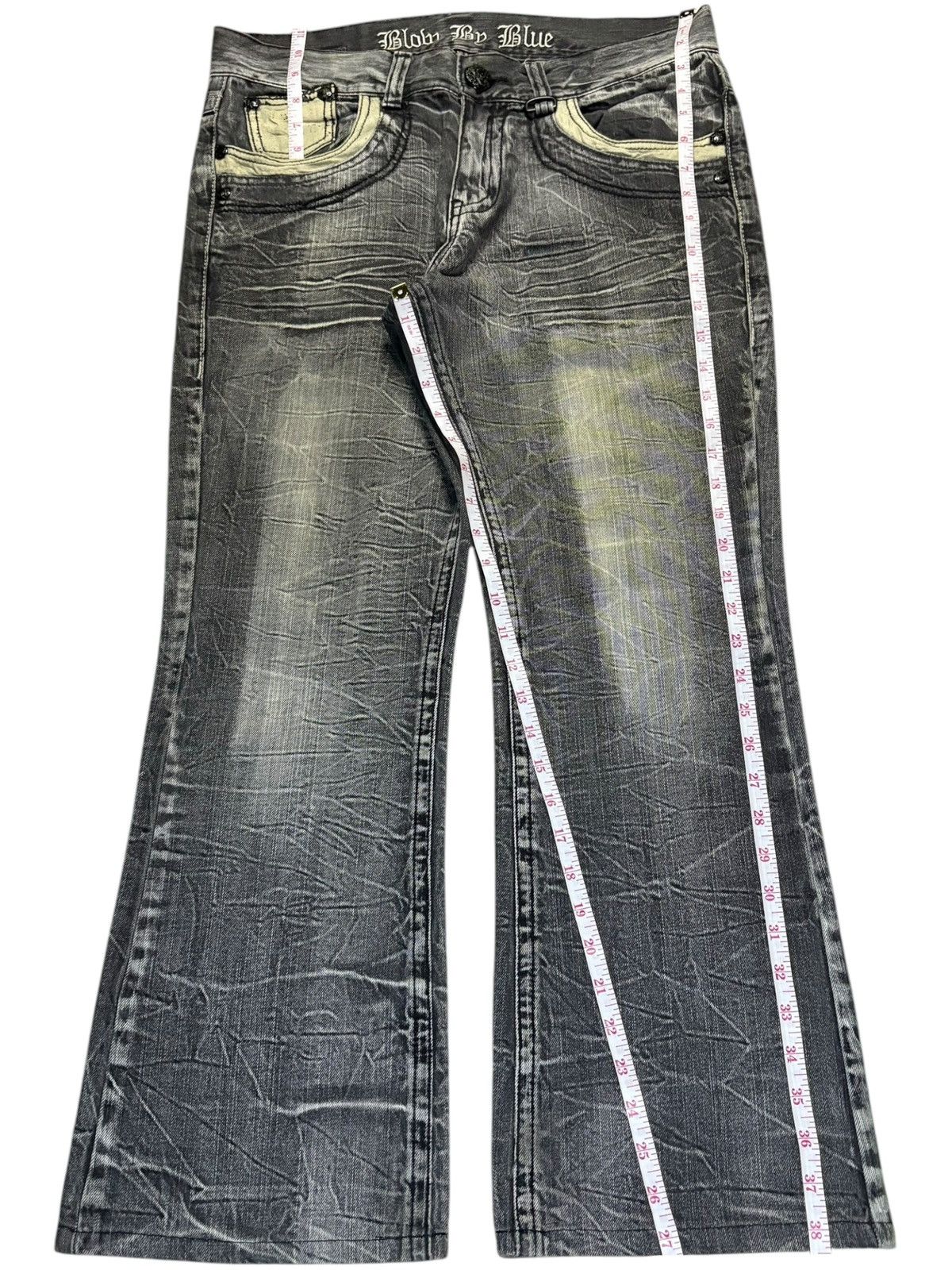 Japanese Brand Vintage Japanese Blow by Blue Cracked Wash Flare Jeans Size US 33 - 13 Thumbnail