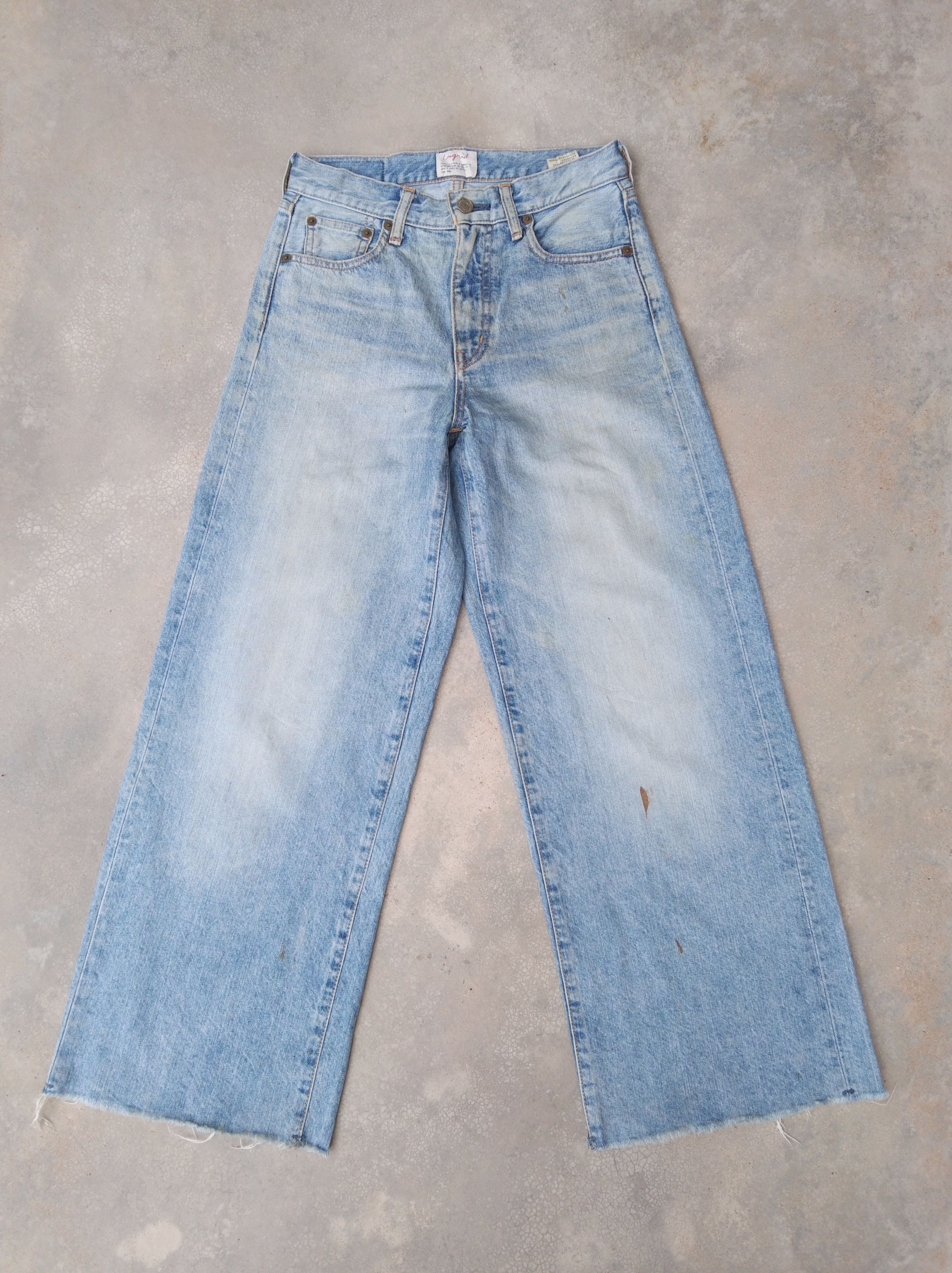 image of Wide Leg Distressed Japan Ungrid Cropped Jeans 27X27 in Blue, Men's