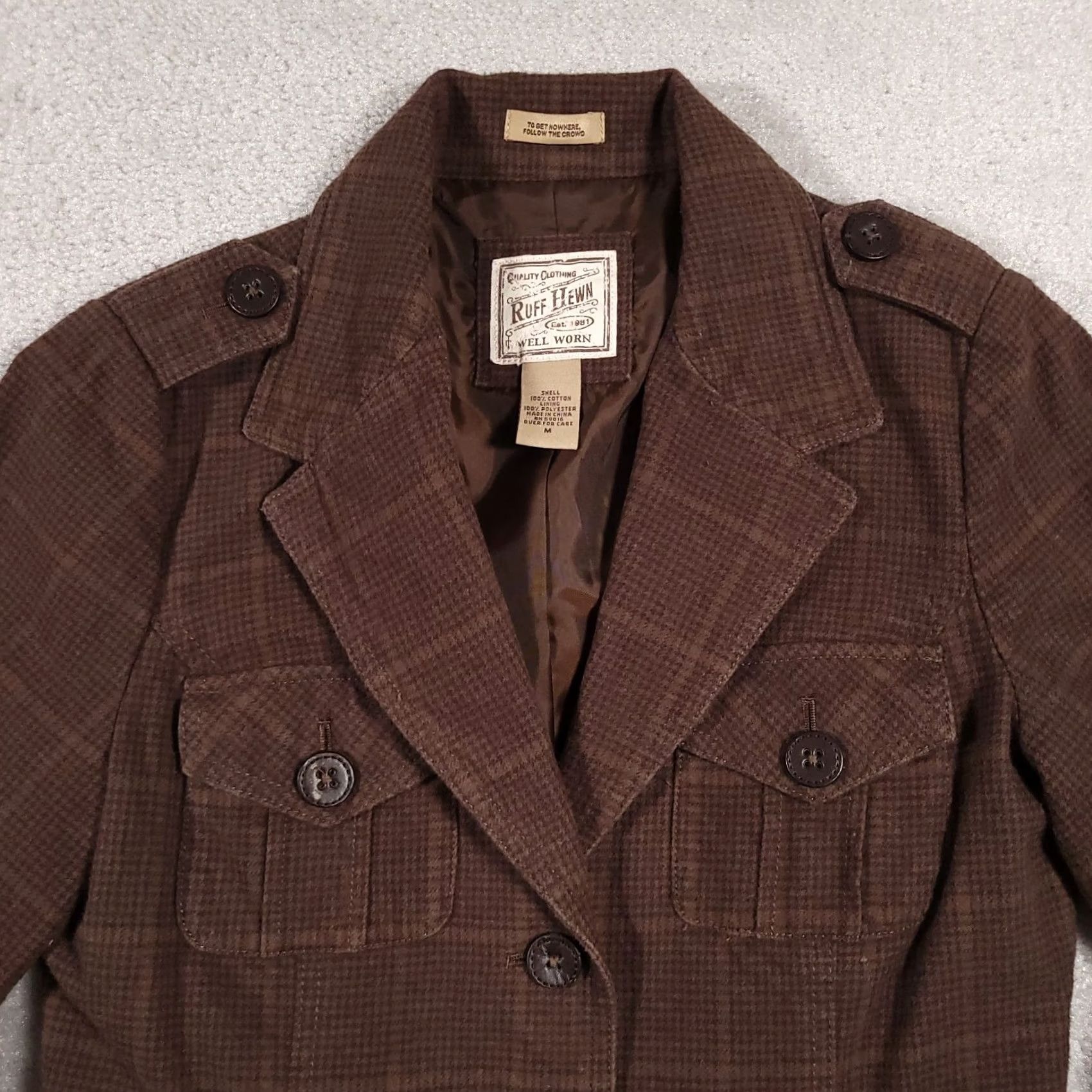 Vintage Ruff Hewn Blazer Jacket Women's M Brown Plaid 3 Button Front Well Worn Size M / US 6-8 / IT 42-44 - 3 Thumbnail