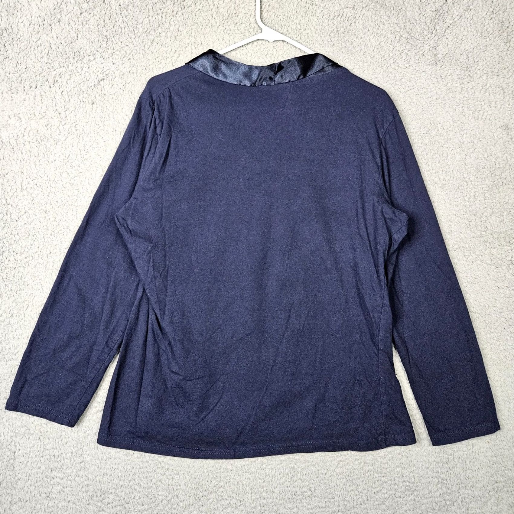 Vintage Temperley Women’s navy solid Cotton Pajama Top L V-Neck Short Sleeve Button Urban London - 90s? Size L / US 10 / IT 46 - 2 Thumbnail