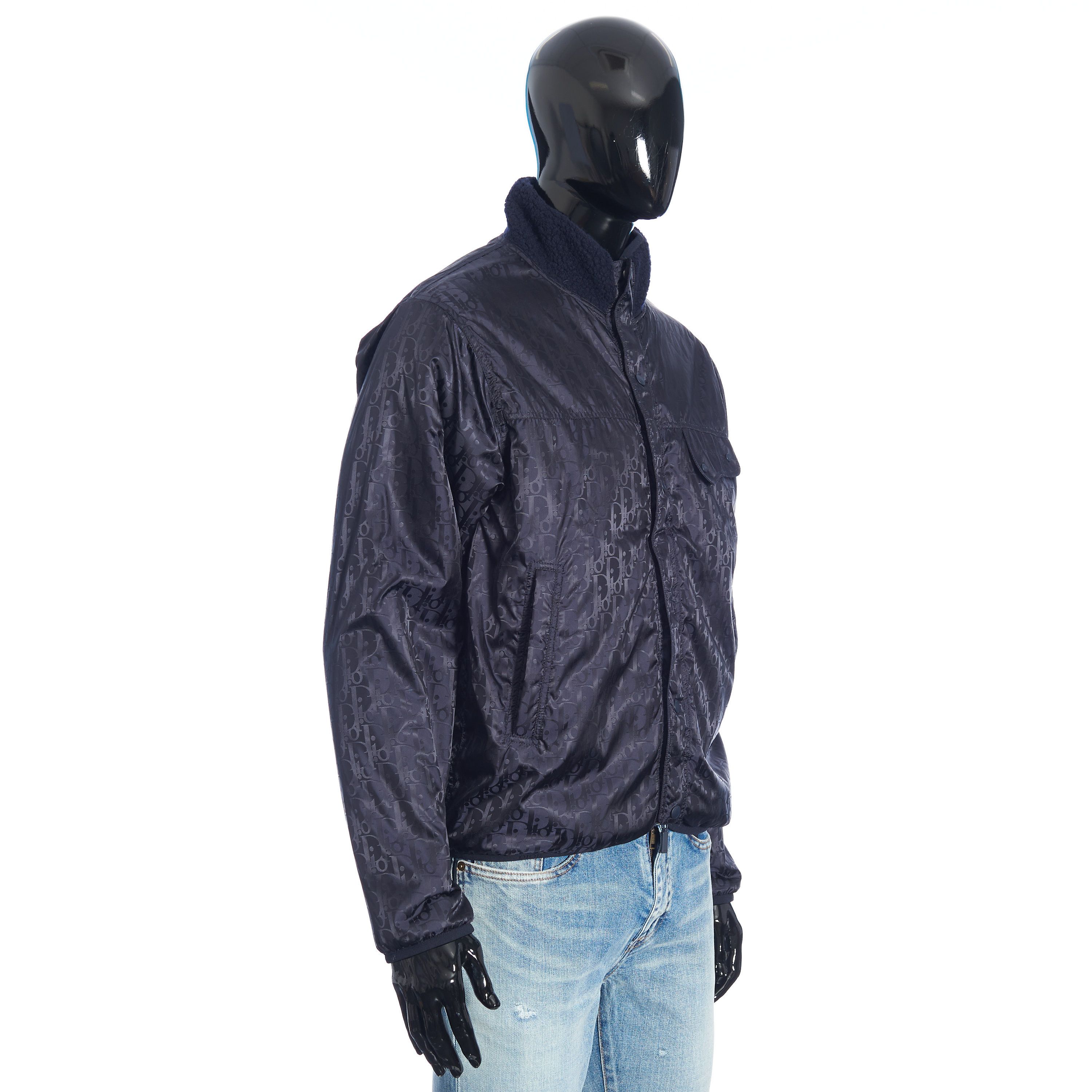 Reversible Dior Oblique Blouson In Navy Blue Wool Fleece