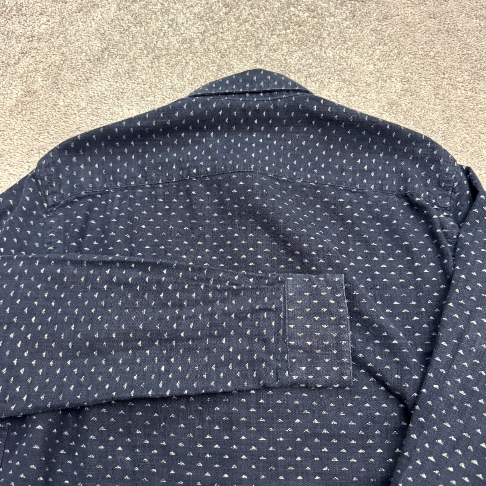 Vintage Blade + Blue Shirt Mens Small Navy Blue Cotton Long Sleeve Button-Up Geometric Button-Down Casual, Workwear, Travel Size US S / EU 44-46 / 1 - 5 Thumbnail