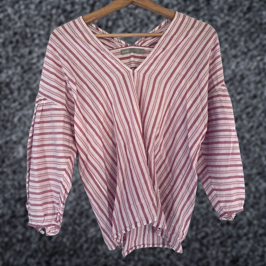 Vince Vince Variegated Stripe Pullover Top XS White/Red V-Neck Long Sleeve Relaxed Women Size XS / US 0-2 / IT 36-38 - 1 Thumbnail