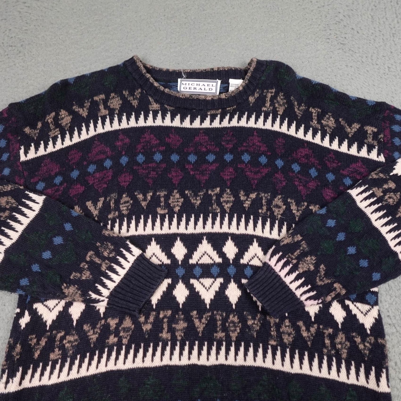 Vintage VINTAGE Michael Gerald Sweater Mens Large Blue Gray Aztec Knit Pullover 80s Size US L / EU 52-54 / 3 - 4 Thumbnail