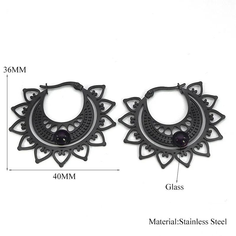 Jewelry Victorian Gothic Black Flower Hoop Earrings Jewelry Gift Size ONE SIZE - 5 Thumbnail