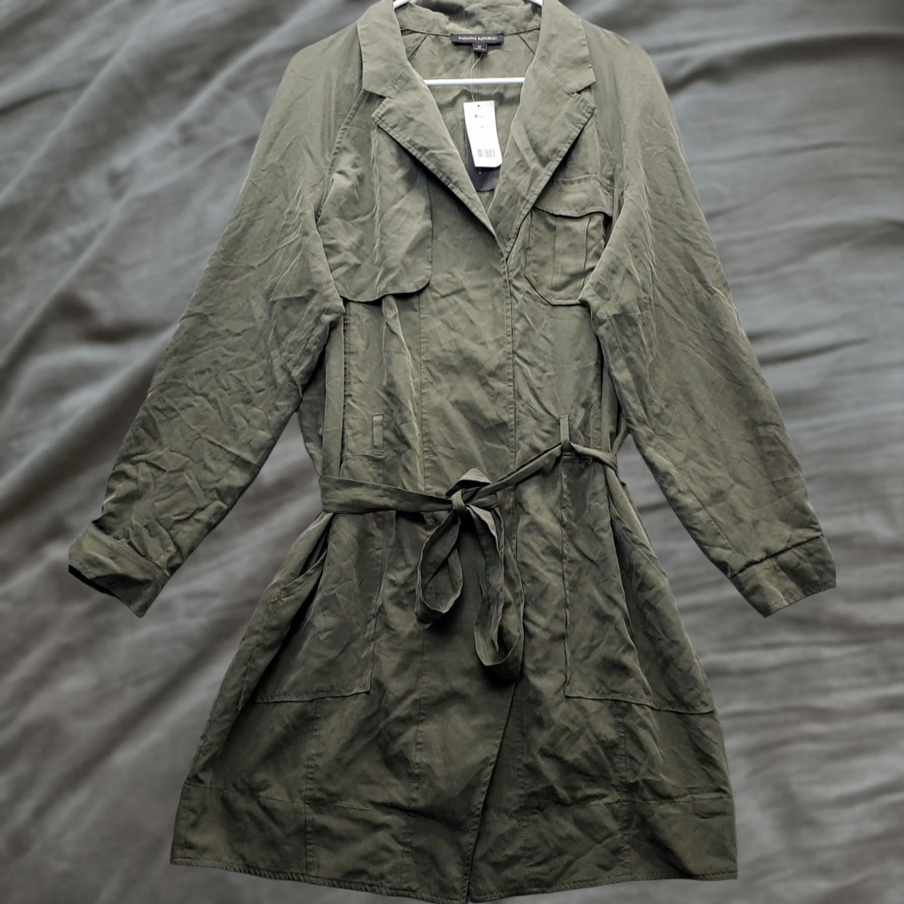 Banana Republic Banana Republic Dress Womens 12 Green Trench Roll Tab Sleeve Belt Waist Notch Size XL / US 12-14 / IT 48-50 - 1 Thumbnail
