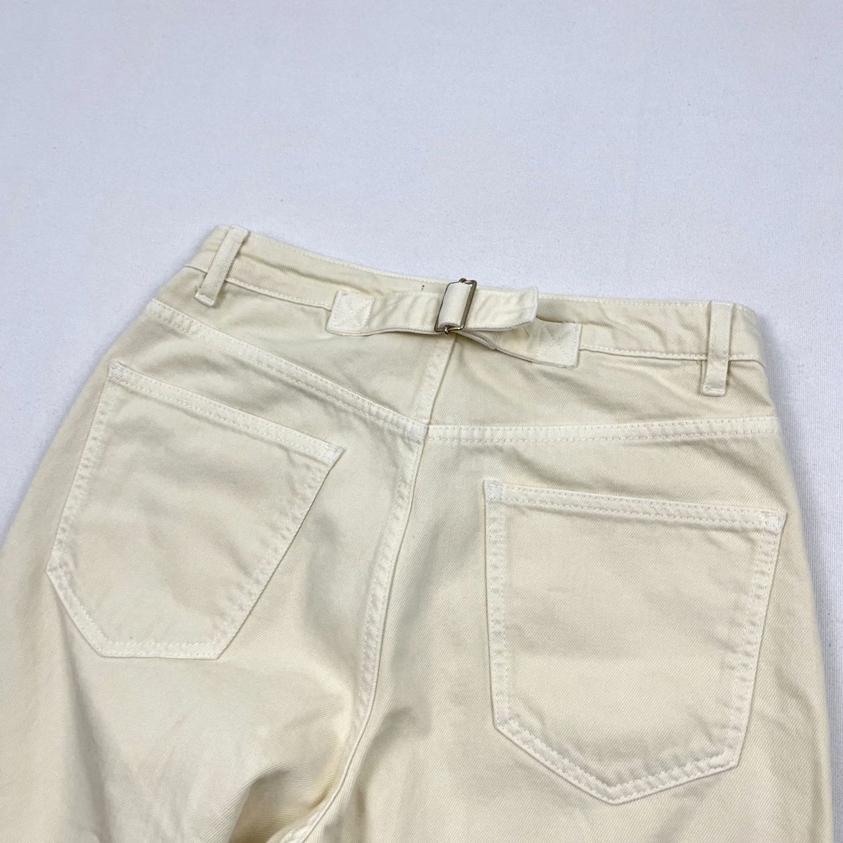 ME+EM ME+EM Pants Womens 27 W27 I28 Straight Leg White Cream Buckle Back High Rise Jeans Trousers Casual Workwear Size 27" / US 4 / IT 40 - 3 Thumbnail