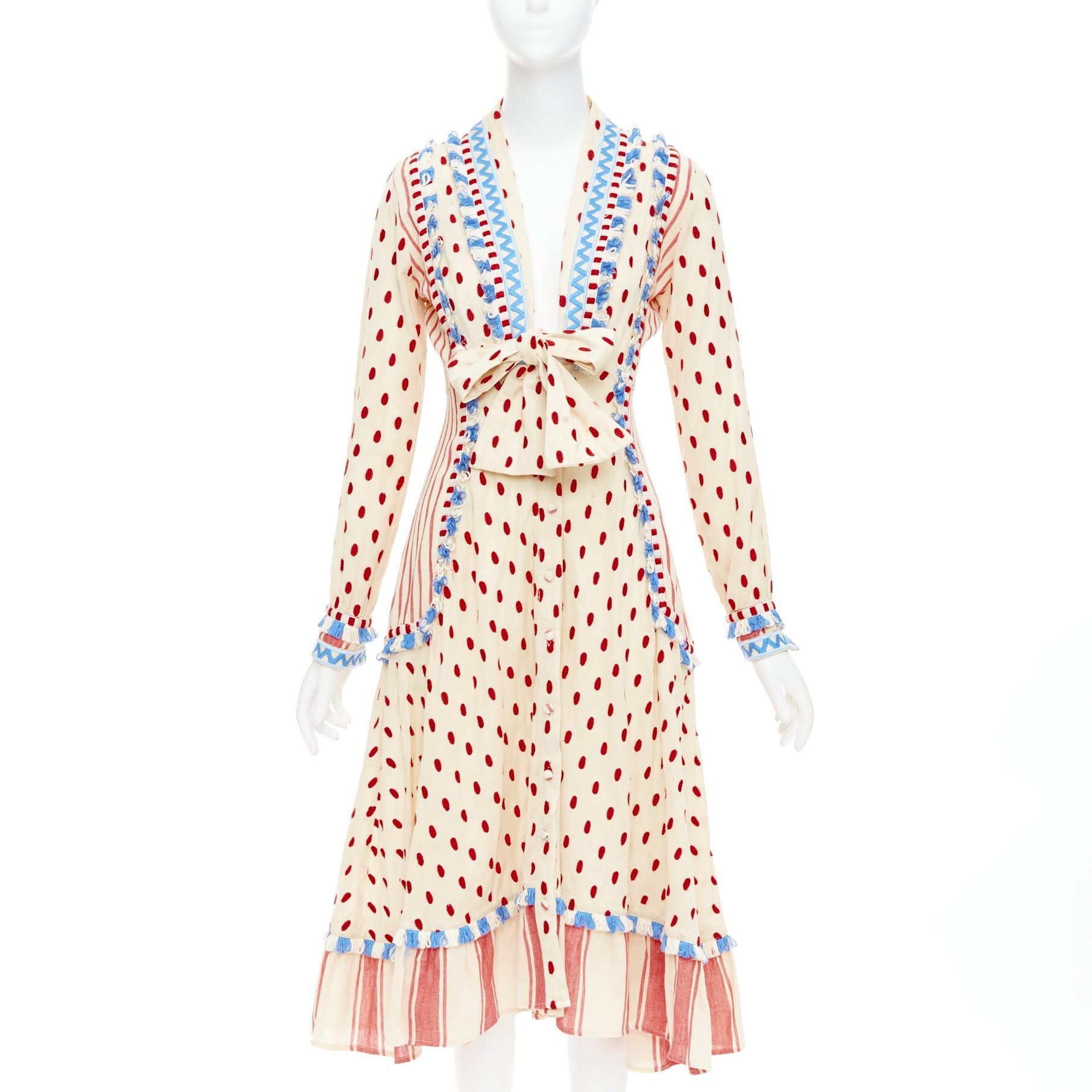 Dodo Bar Or DODO BAR OR Padma beige red blue knotted embroidery cotton gauze boho dress US0 XS Size S / US 4 / IT 40 - 1 Thumbnail