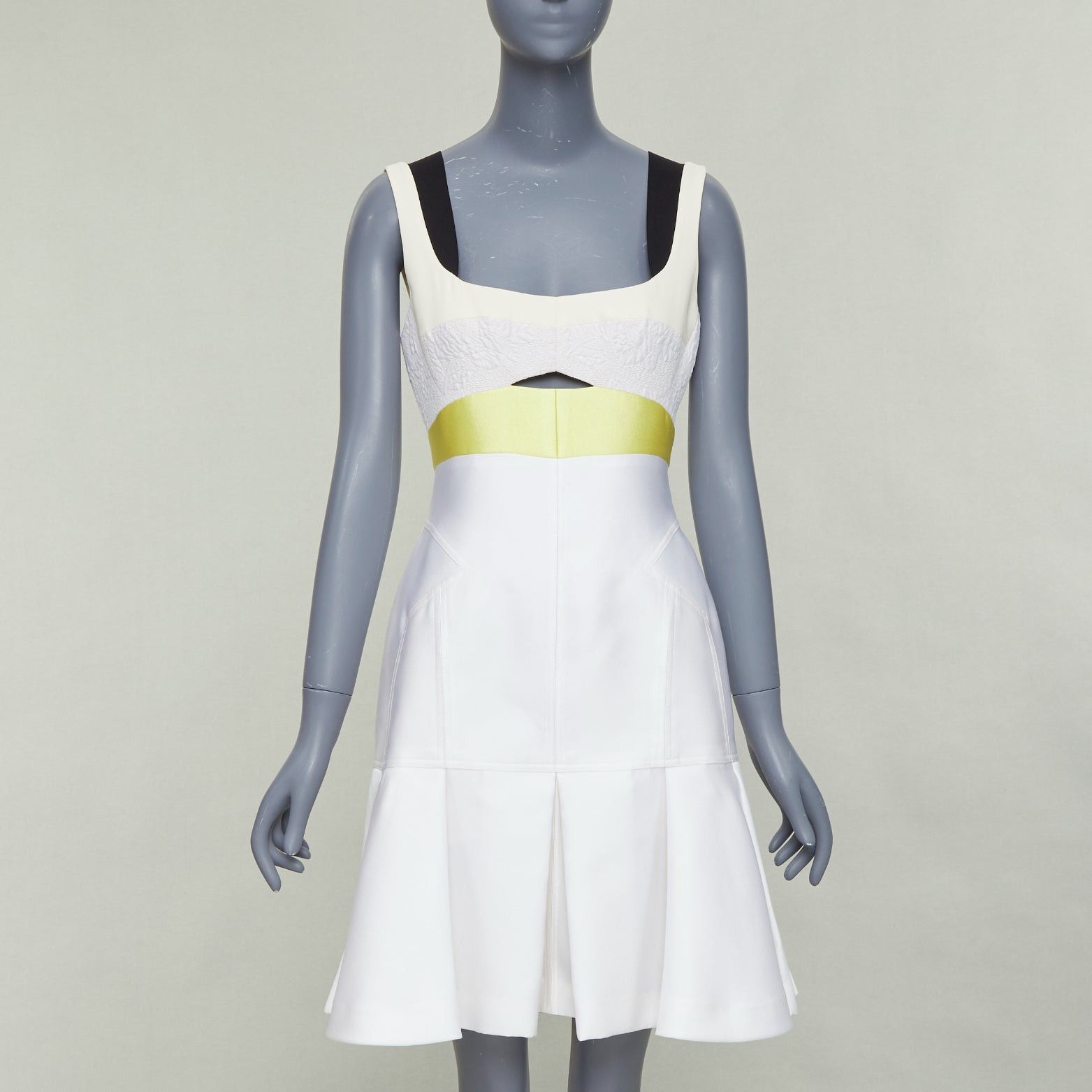 Other J MENDEL 2014 Runway cream yellow black silk panelled scoop neck cocktail dress US4 S Size M / US 6-8 / IT 42-44 - 1 Thumbnail