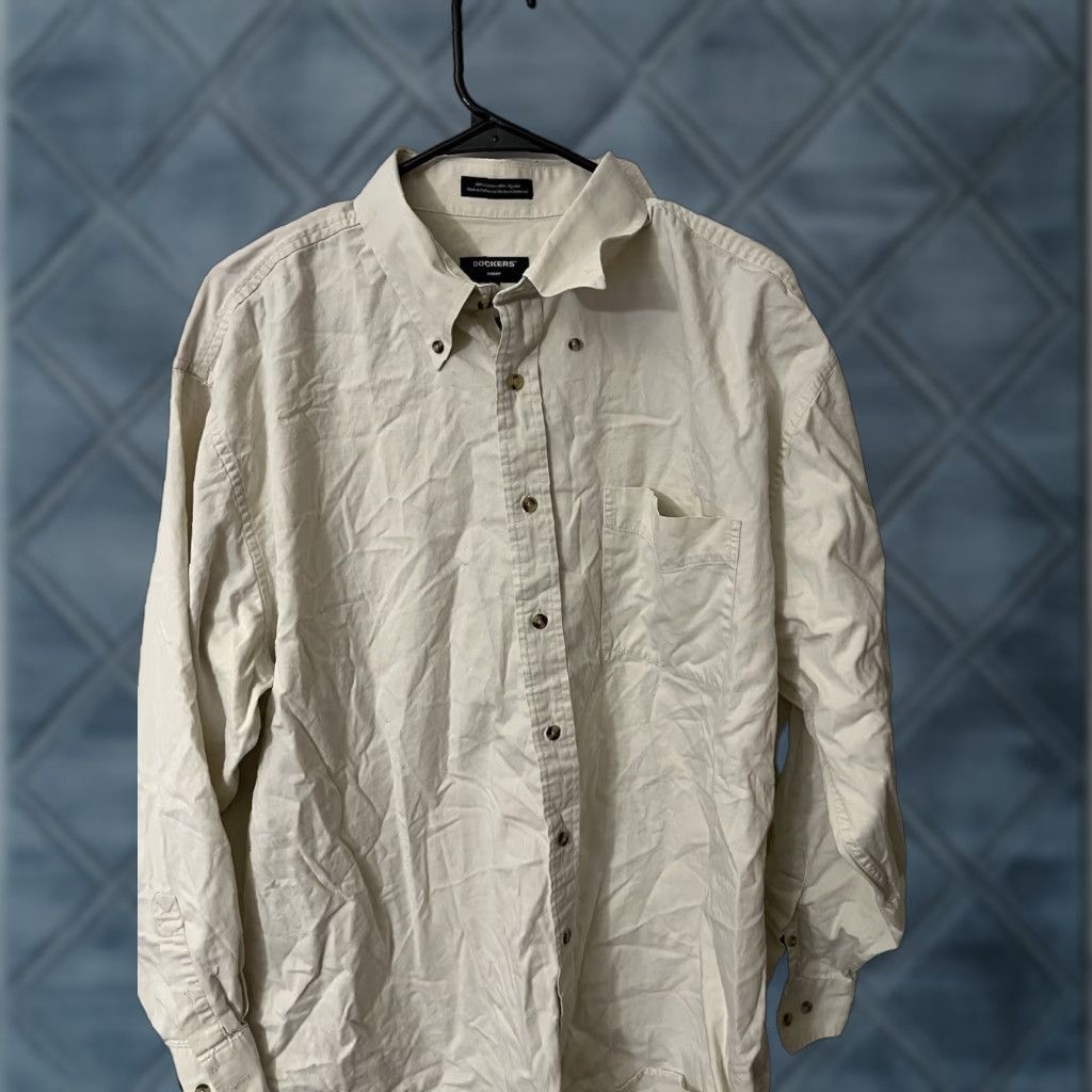 Dockers VINTAGE DOCKERS Casual Long Sleeve Button-Up Shirt 100% Cotton Beige XL Mens Size US XL / EU 56 / 4 - 1 Thumbnail