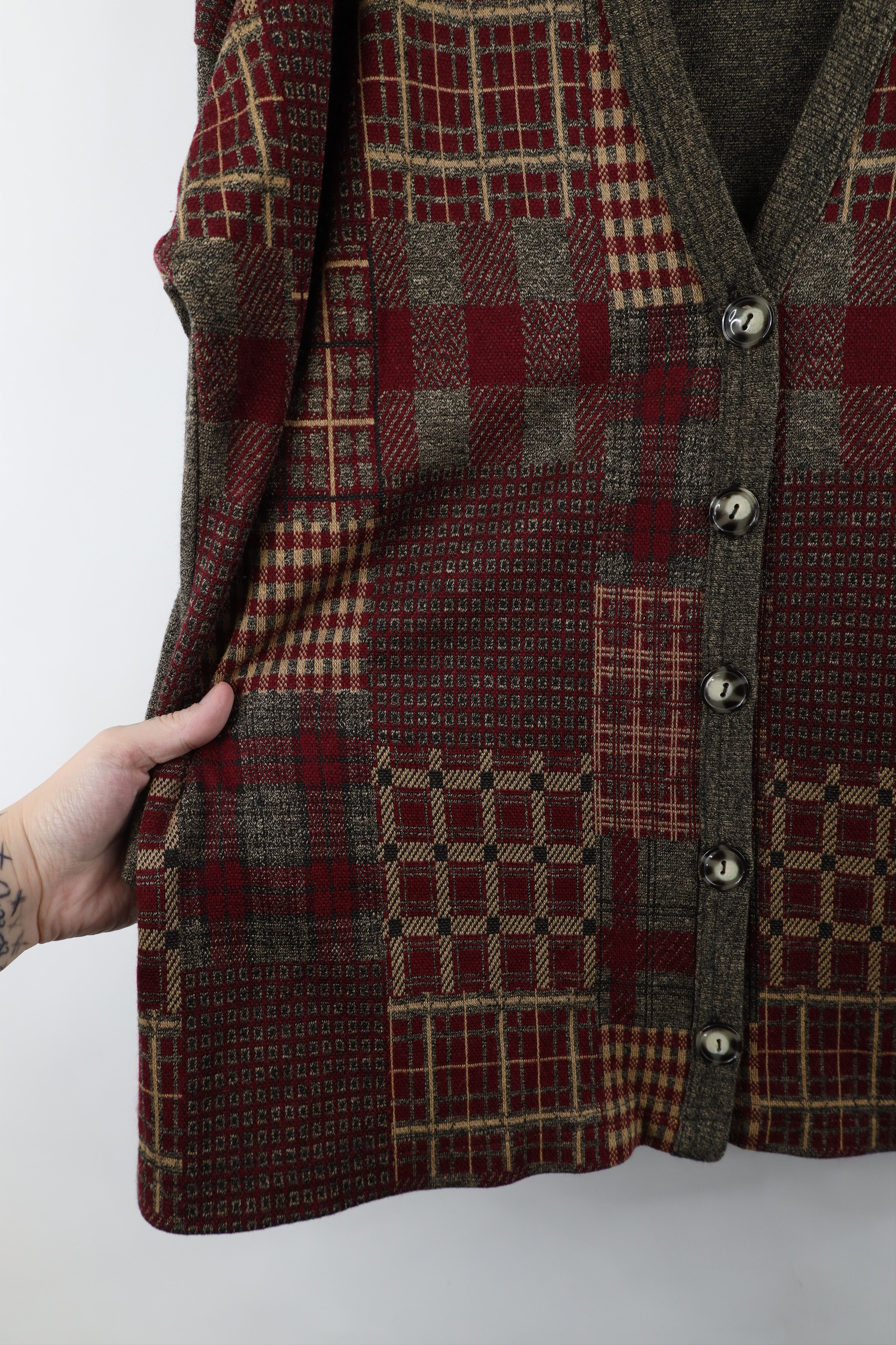 Vintage Vintage 90s Streetwear Patchwork Knit Cardigan Sweater Size XL / US 12-14 / IT 48-50 - 7 Thumbnail