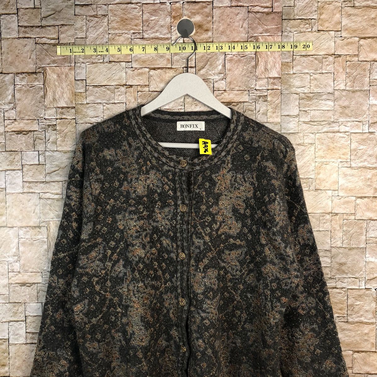Homespun Knitwear × Japanese Brand Ronflix Brown Patterned Cardigan #A926 Size L / US 10 / IT 46 - 2 Thumbnail