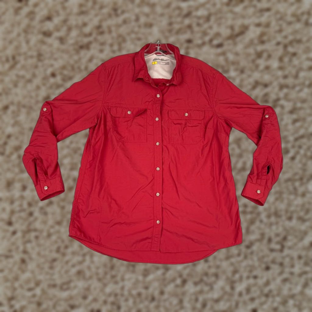 Eddie Bauer Eddie Bauer Shirt Women Large Tall Pink Button Up Fish Angler Long Sleeve Pocket Size L / US 10 / IT 46 - 1 Thumbnail