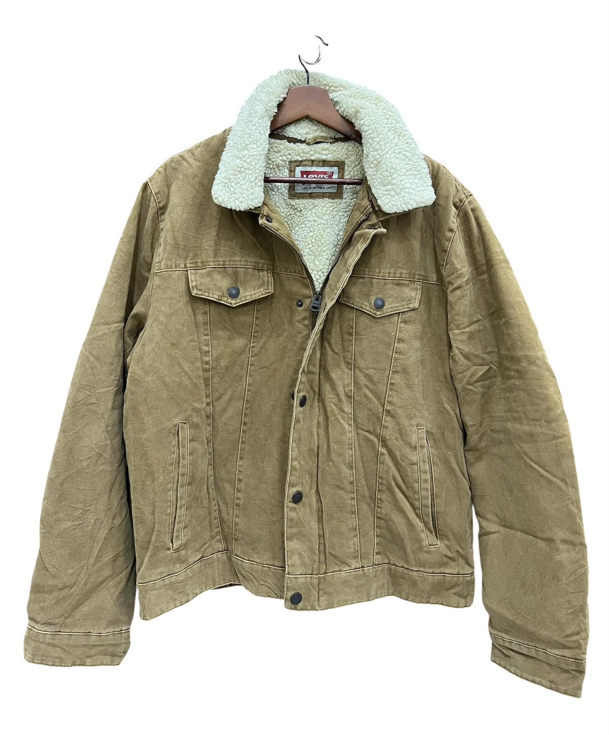Levi's Levi's Sherpa Trucker Jacket – Khaki Canvas (Vintage Look) Size US L / EU 52-54 / 3 - 1 Thumbnail