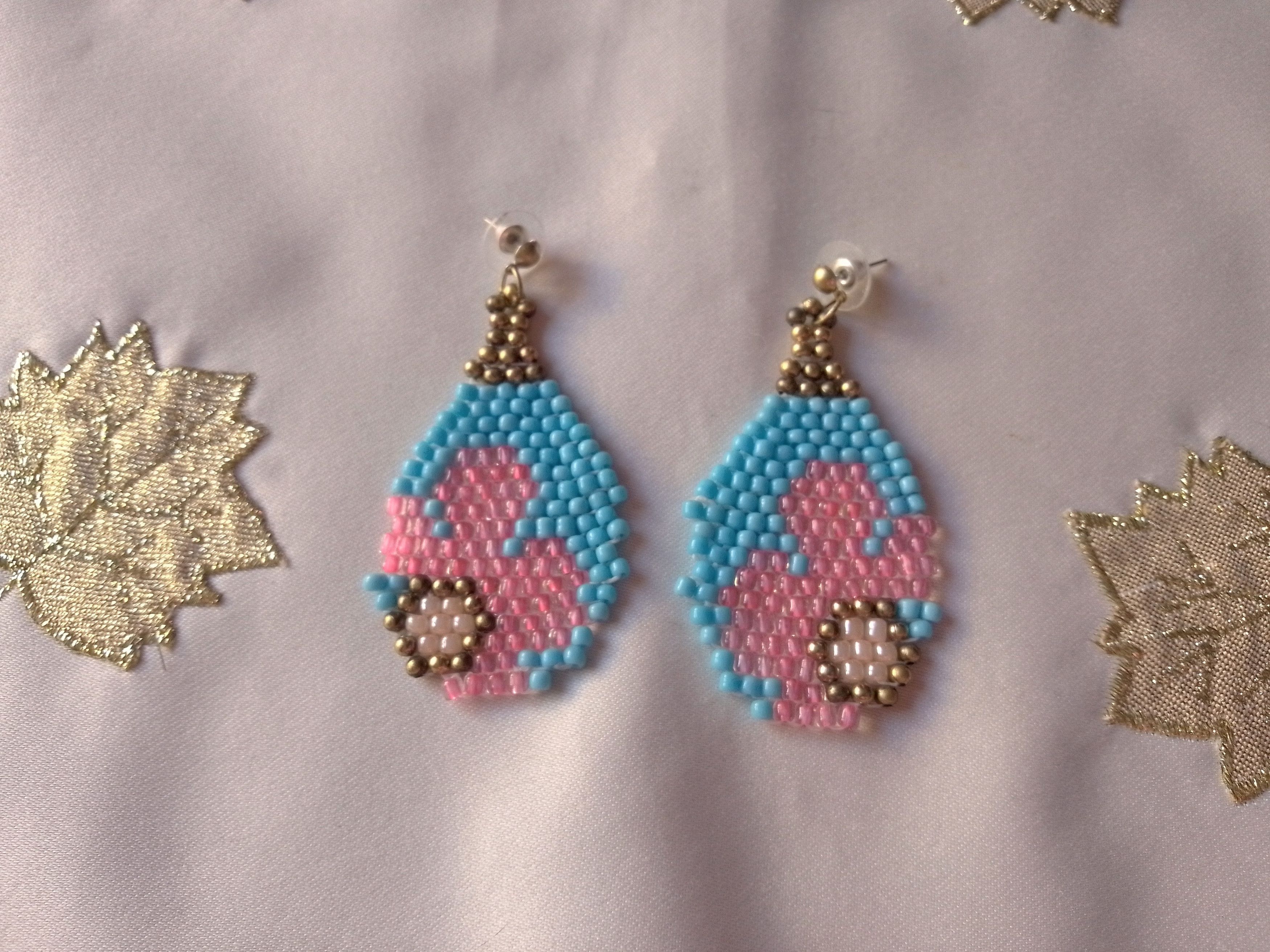 Handmade Earrings Teardrop Shape Blue/Pink Flower Size ONE SIZE - 5 Thumbnail