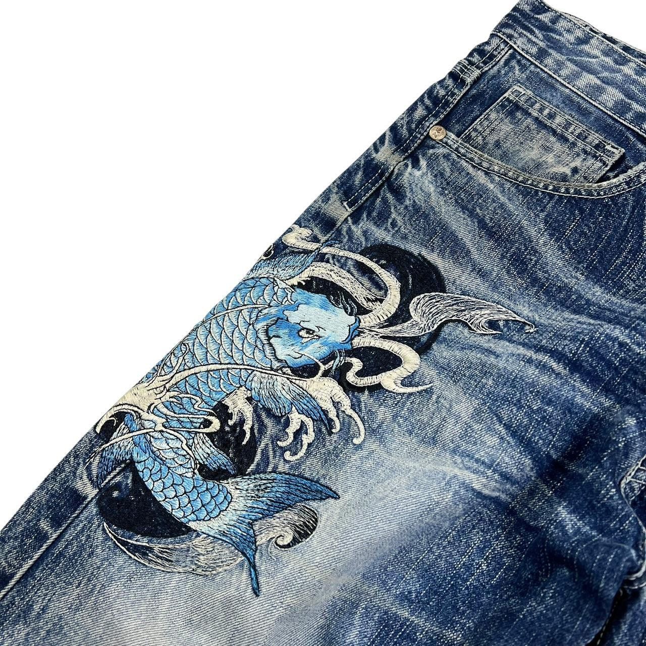 Japanese Brand Vintage Big Train Embroidered Koi Japanese Jeans - Waist 36 Size US 36 / EU 52 - 2 Thumbnail