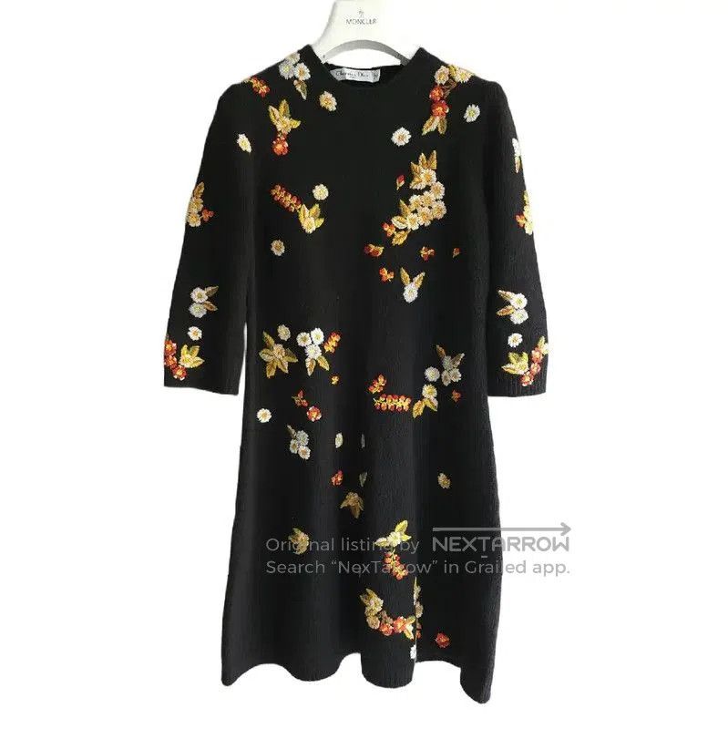 Dior Dior Black Wool Spring Dress with Floral Design . Size M / US 6-8 / IT 42-44 - 2 Thumbnail