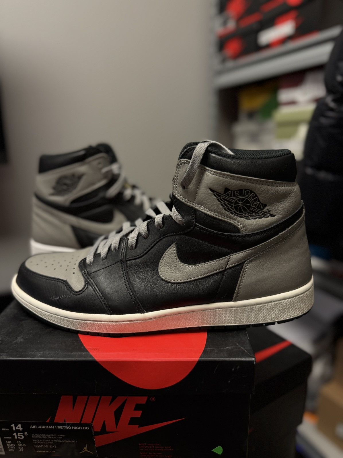 Jordan Brand × Nike Jordan 1 High Shadow Toe (2018) Size 14 Pre Owned Size US 14 / EU 47 - 2 Thumbnail