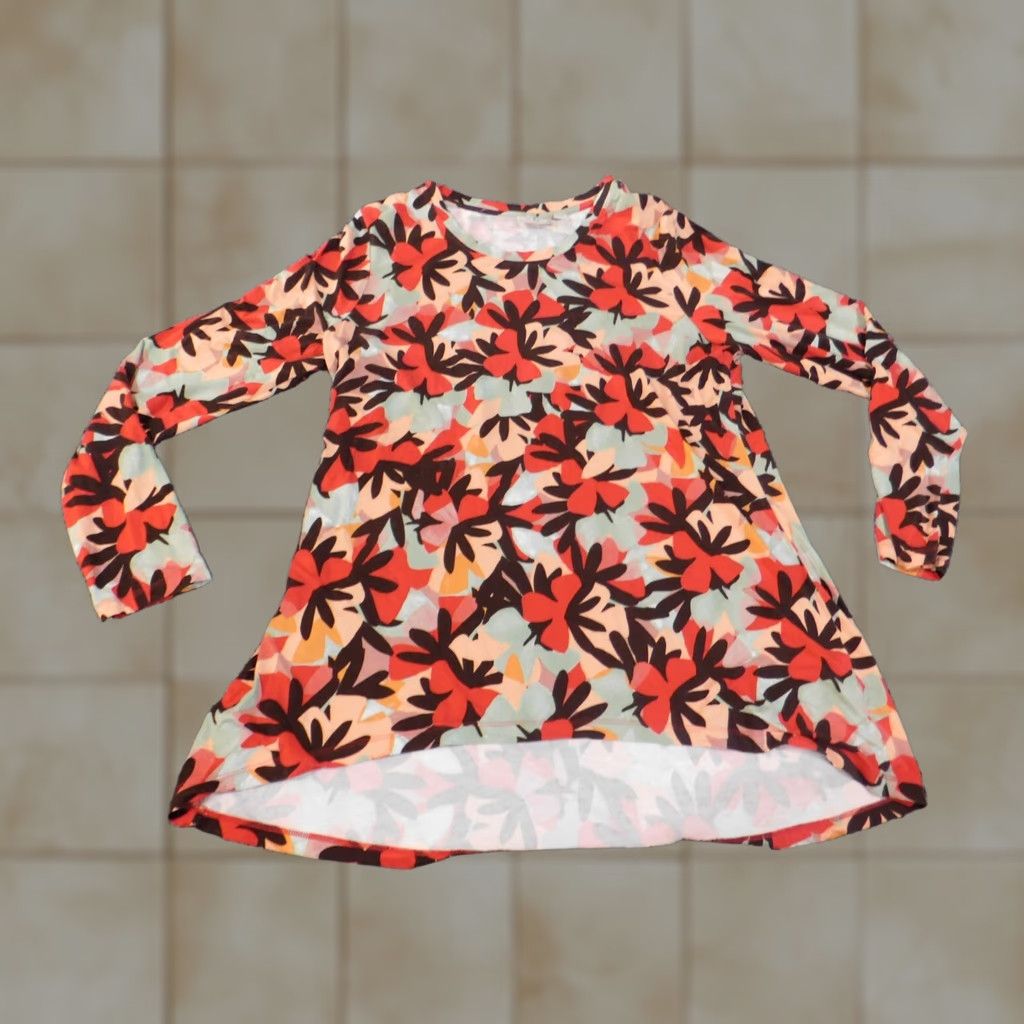 Vintage LOGO by Lori Goldstein Blouse Shirt Tunic Long Sleeve Red Floral Knit Rayon Spandex Regular Women L Size L / US 10 / IT 46 - 1 Thumbnail