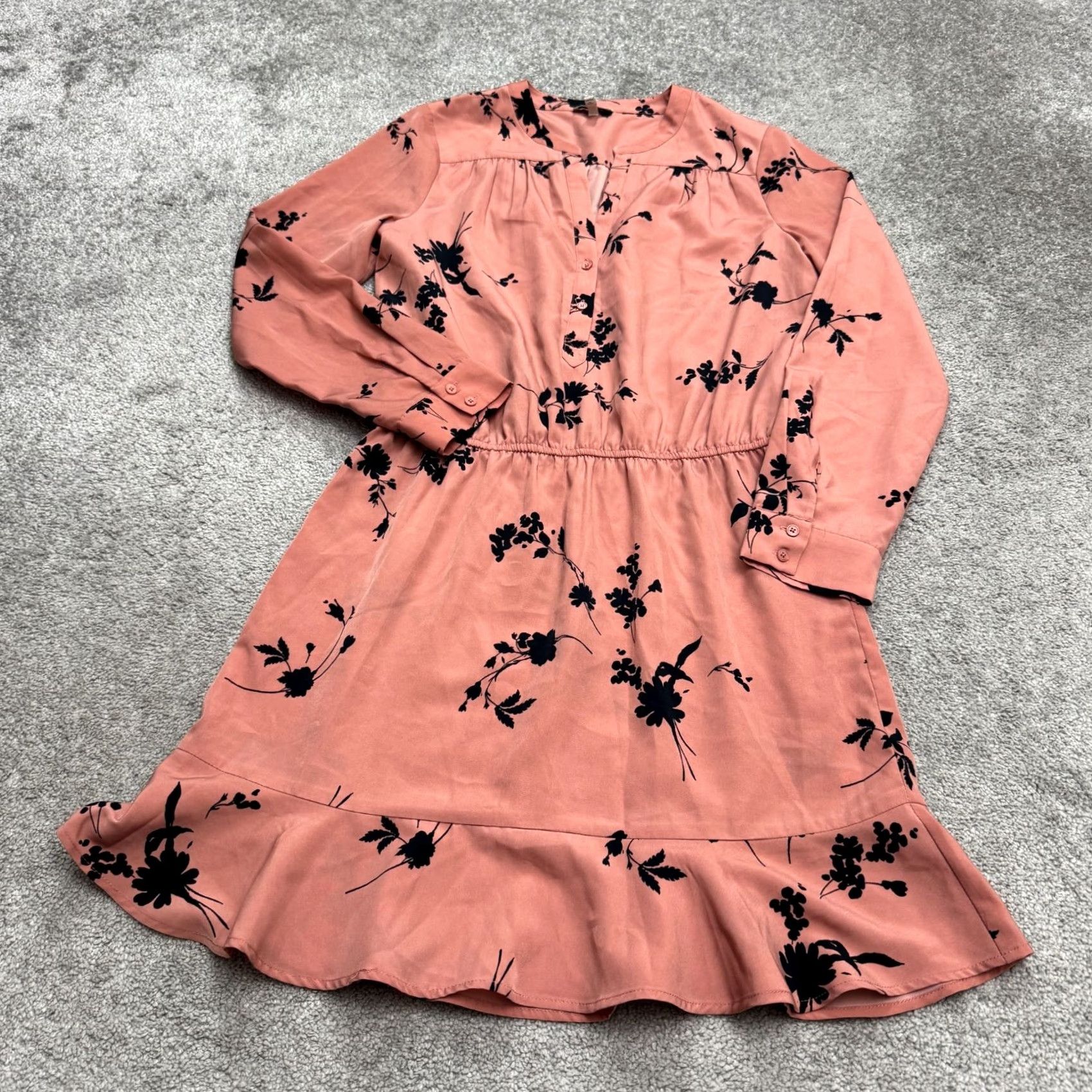 Missguided Joie Acey Floral Ruffle Mini Dress Women Medium Pink Black Long Sleeve Button Up Size S / US 4 / IT 40 - 2 Thumbnail