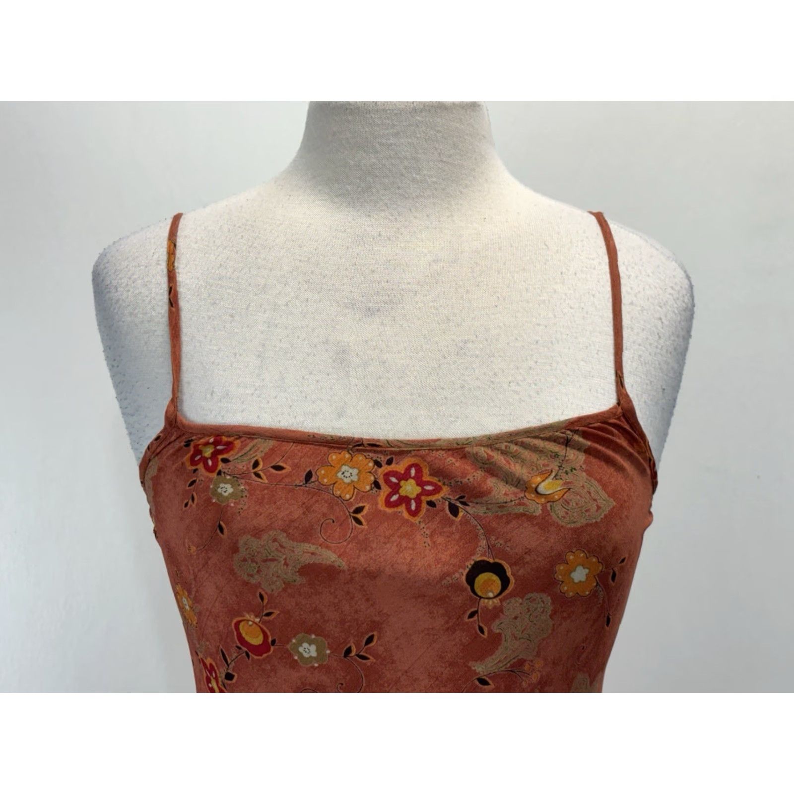 Vintage VINTAGE Iz Byer Slip Dress Midi 7 Floral Forest Fairy Brown High Lo Women's Dress 2000s Grunge Spring Summer Fall Sleeveless Square Neck Size M / US 6-8 / IT 42-44 - 5 Thumbnail