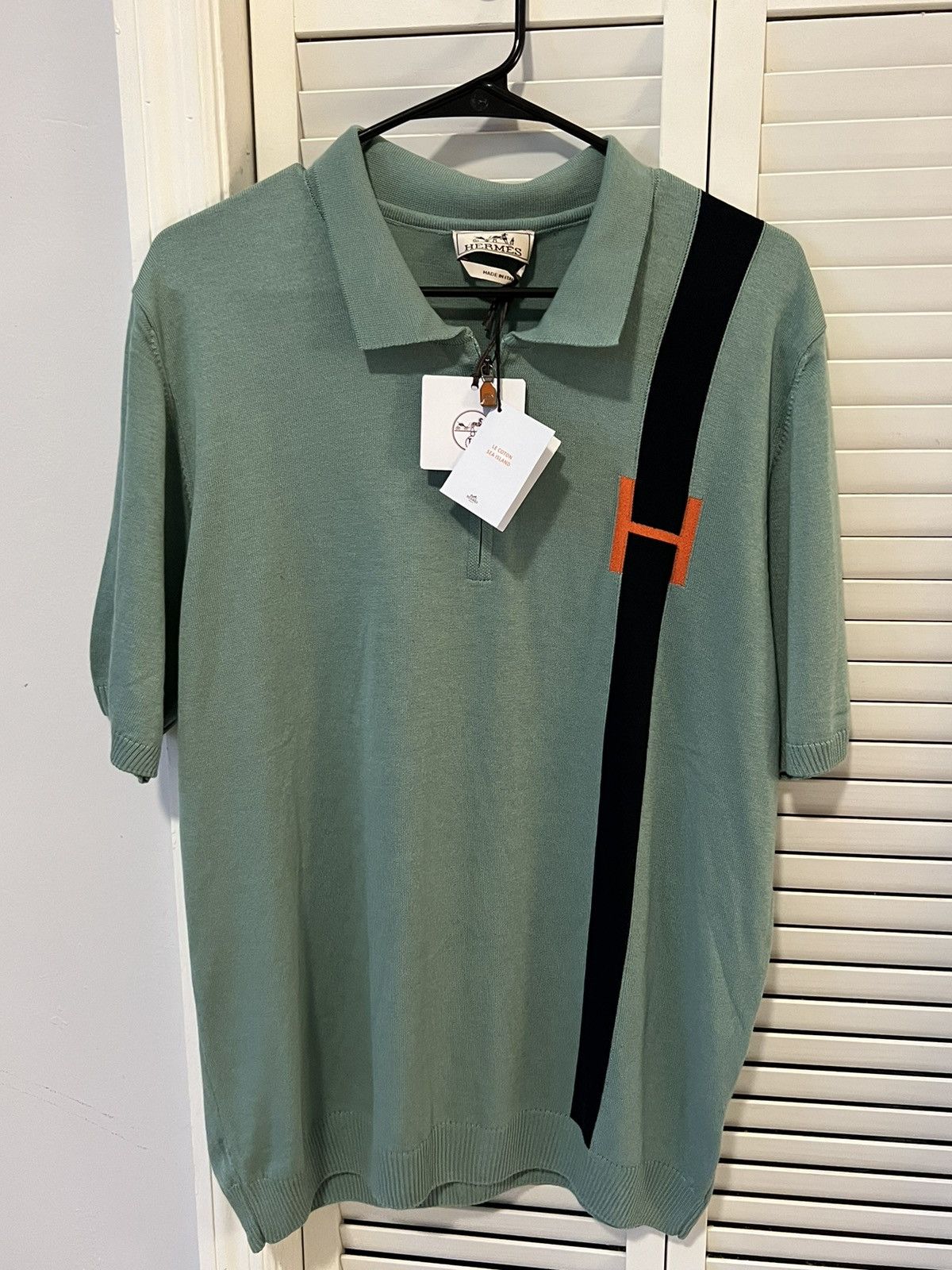 Designer × Hermes × Luxury HERMĒS Sea Island Cotton Knit Polo 
