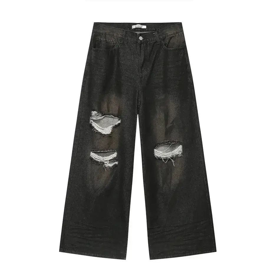 Japanese Brand Retro loose straight leg ripped jeans Size US 32 / EU 48 - 5 Thumbnail