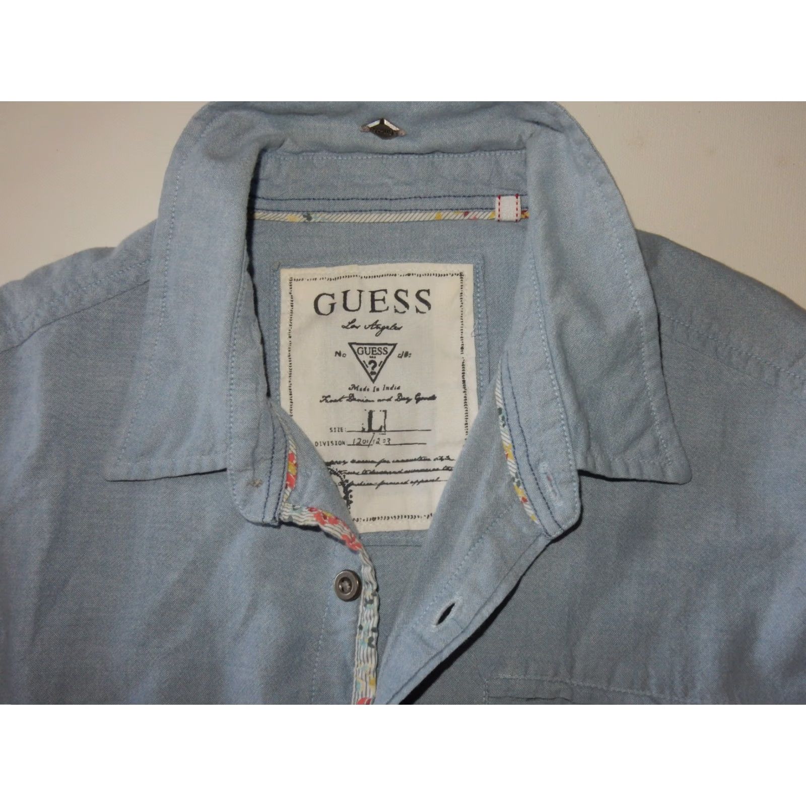 Guess VINTAGE GUESS Men's Long Sleeve Cotton Button-Up Shirt Size Large Blue Mens Size US L / EU 52-54 / 3 - 6 Thumbnail