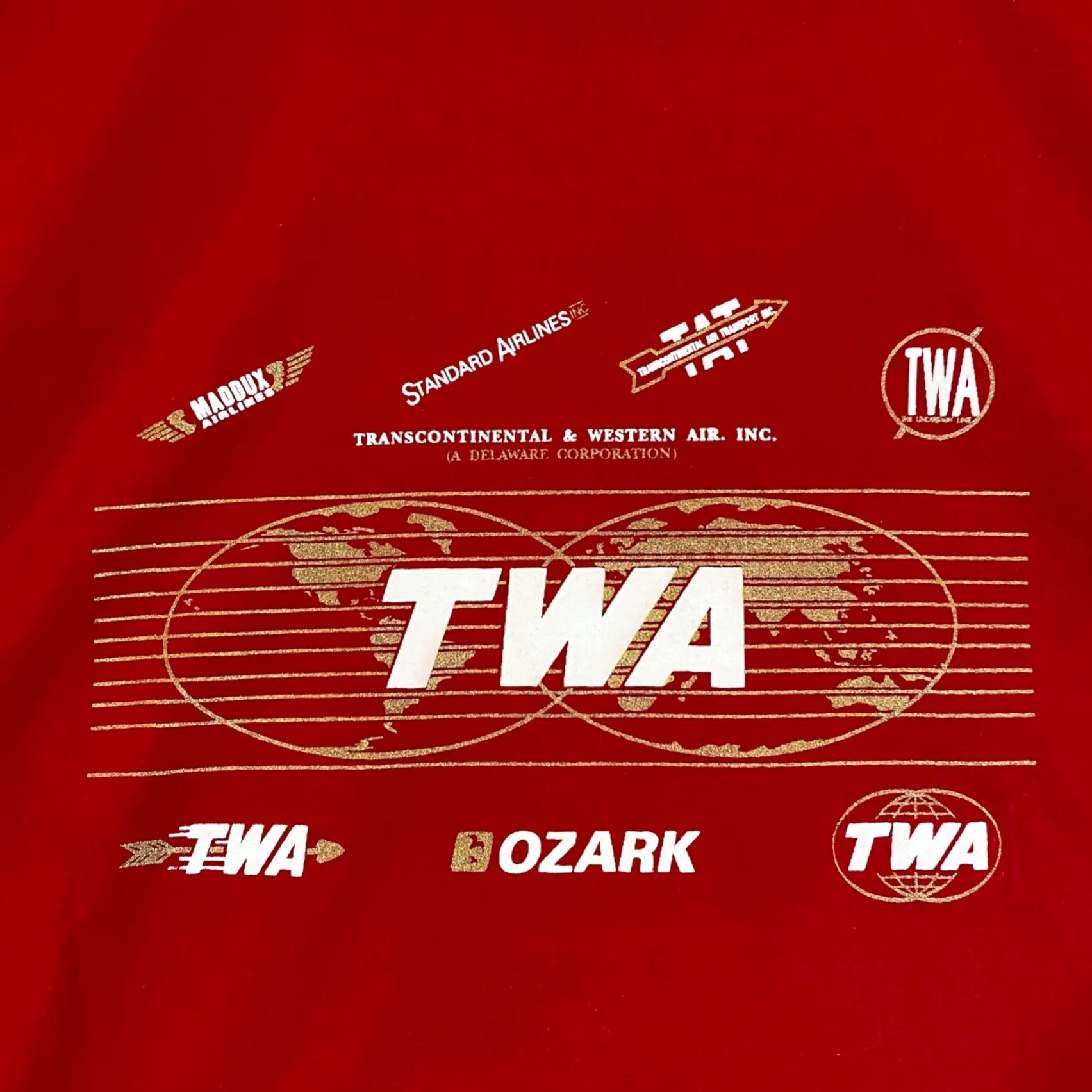 Jerzees VINTAGE Trans-World-Airlines Shirt Mens XL Red TWA Tee S/S Airplane 90s Nike? Size US XL / EU 56 / 4 - 2 Thumbnail