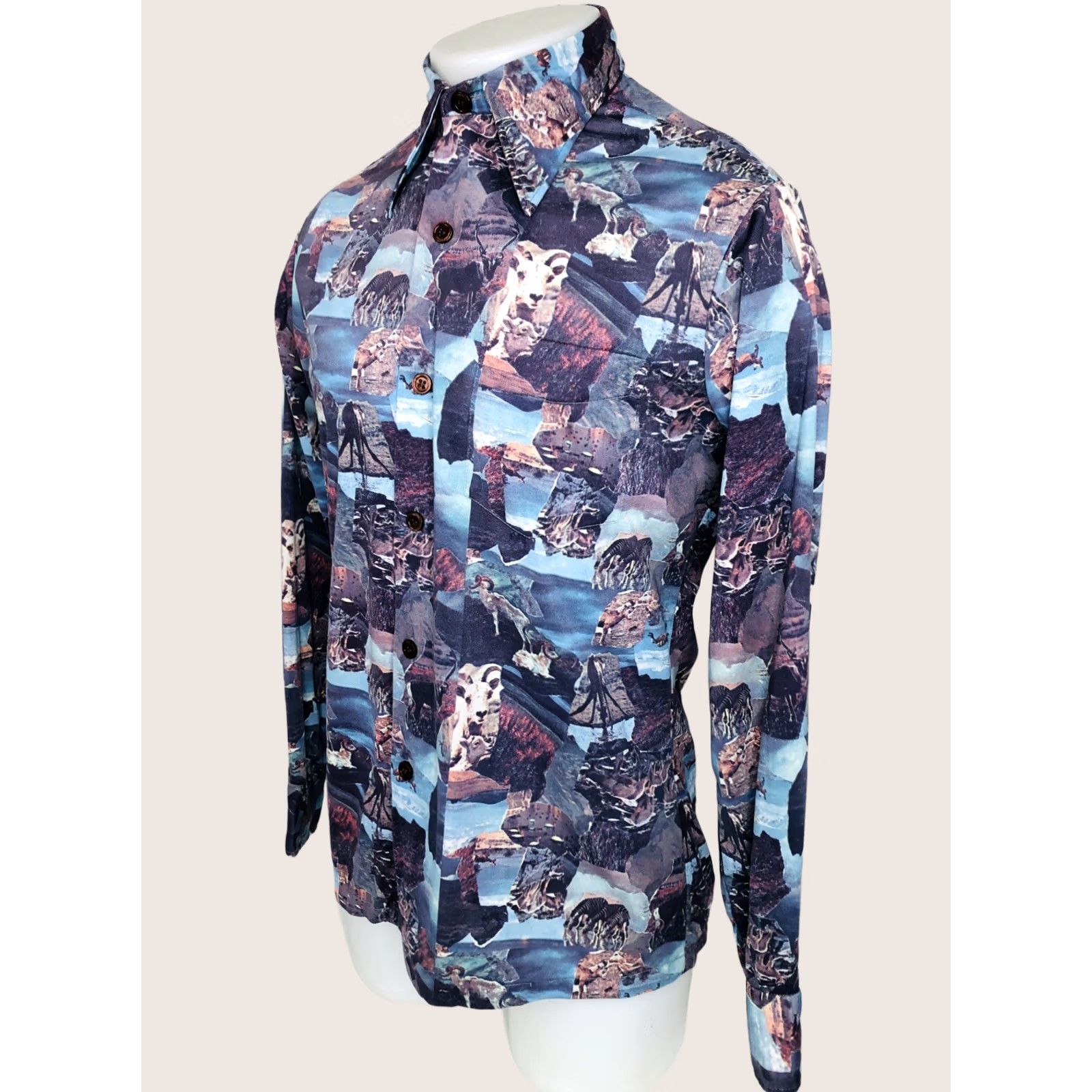 Sears SEARS Knit GOATS / ZEBRA WILDLIFE Shirt Md. M Multicolor Button-Up Long Sleeve Collared Mens Size US M / EU 48-50 / 2 - 1 Thumbnail