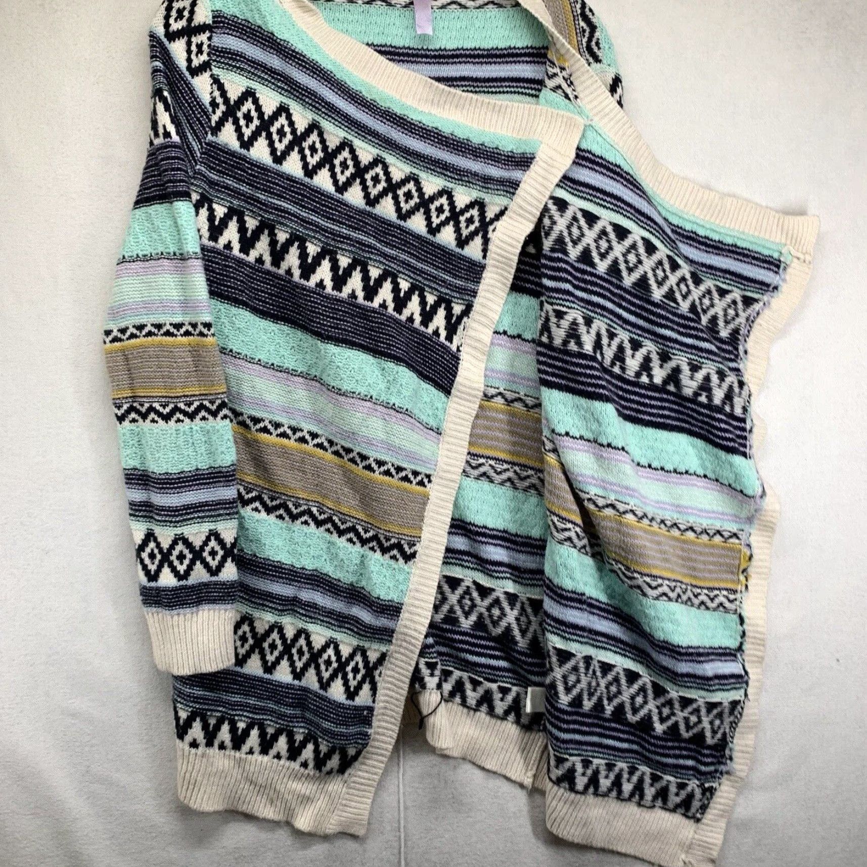 Anthropologie Alya Cardigan Adult Medium Mint Multicolor Geometric Open Front Boho Southwestern Women's Size M / US 6-8 / IT 42-44 - 2 Thumbnail