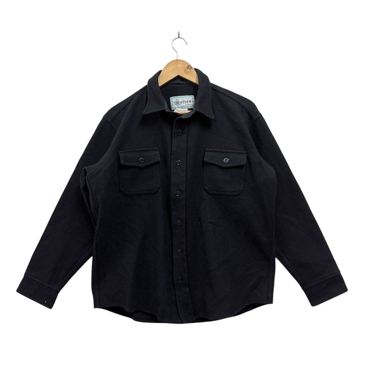 Vintage Vintage Melton Black Wool Shirt Button up Size US L / EU 52-54 / 3 - 2 Thumbnail