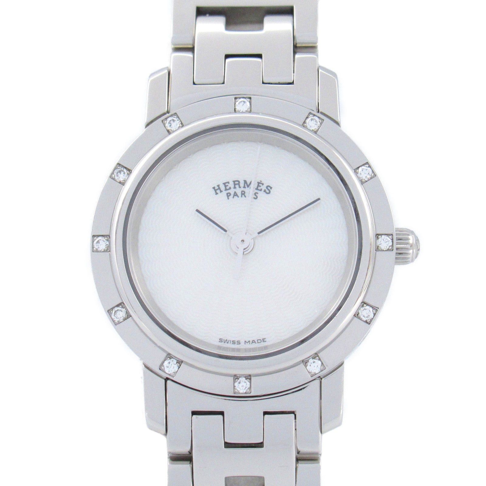 Hermes Hermes Clipper Nacle 12P Diamond Bezel Women Watch Quartz Stainless Steel White Shell Size ONE SIZE - 1 Thumbnail