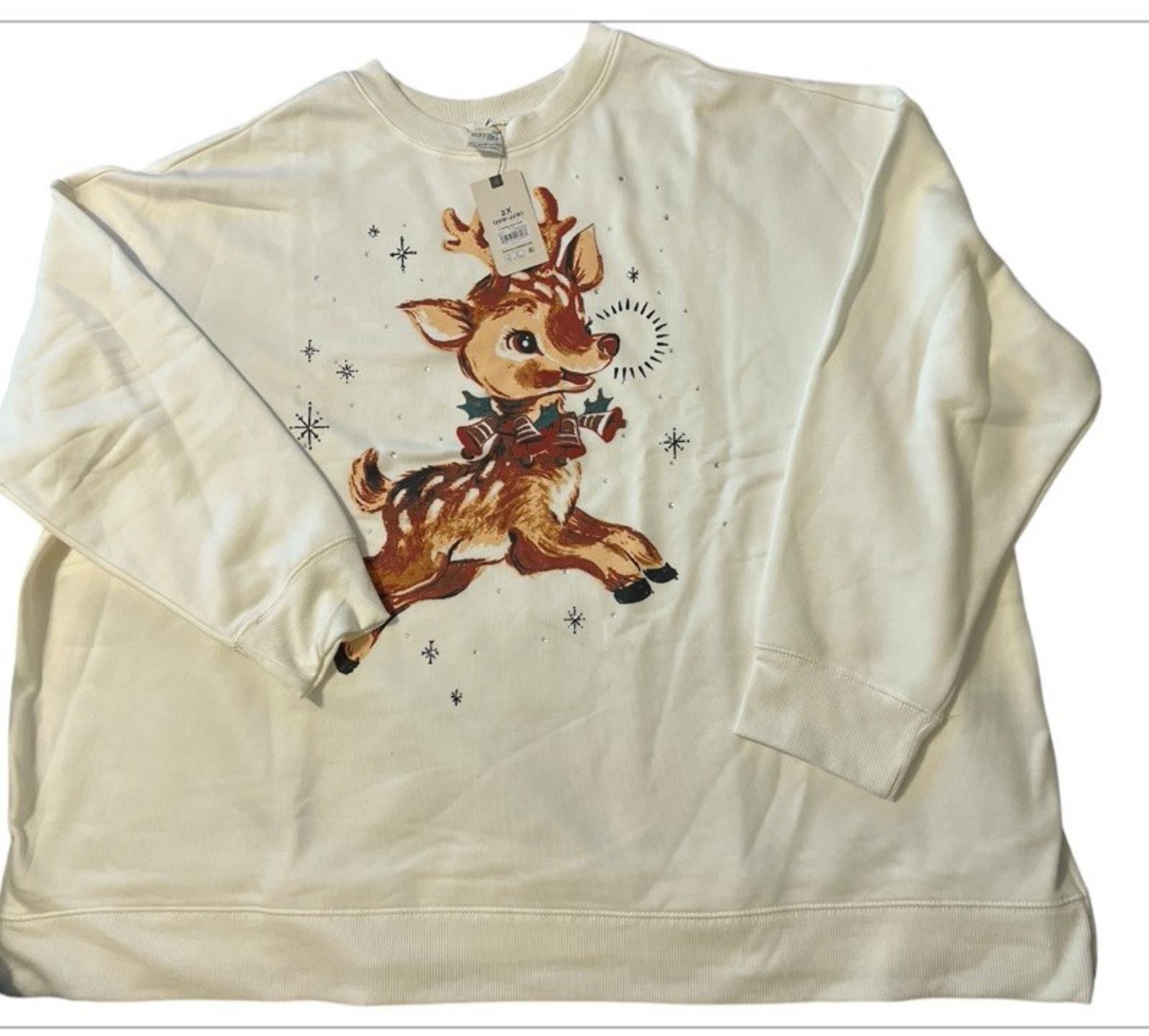 Designer Terra & Sky Bedazzled Rudolf Reindeer Sweatshirt 2X Size XXL / US 16-18 / IT 52-54 - 2 Thumbnail