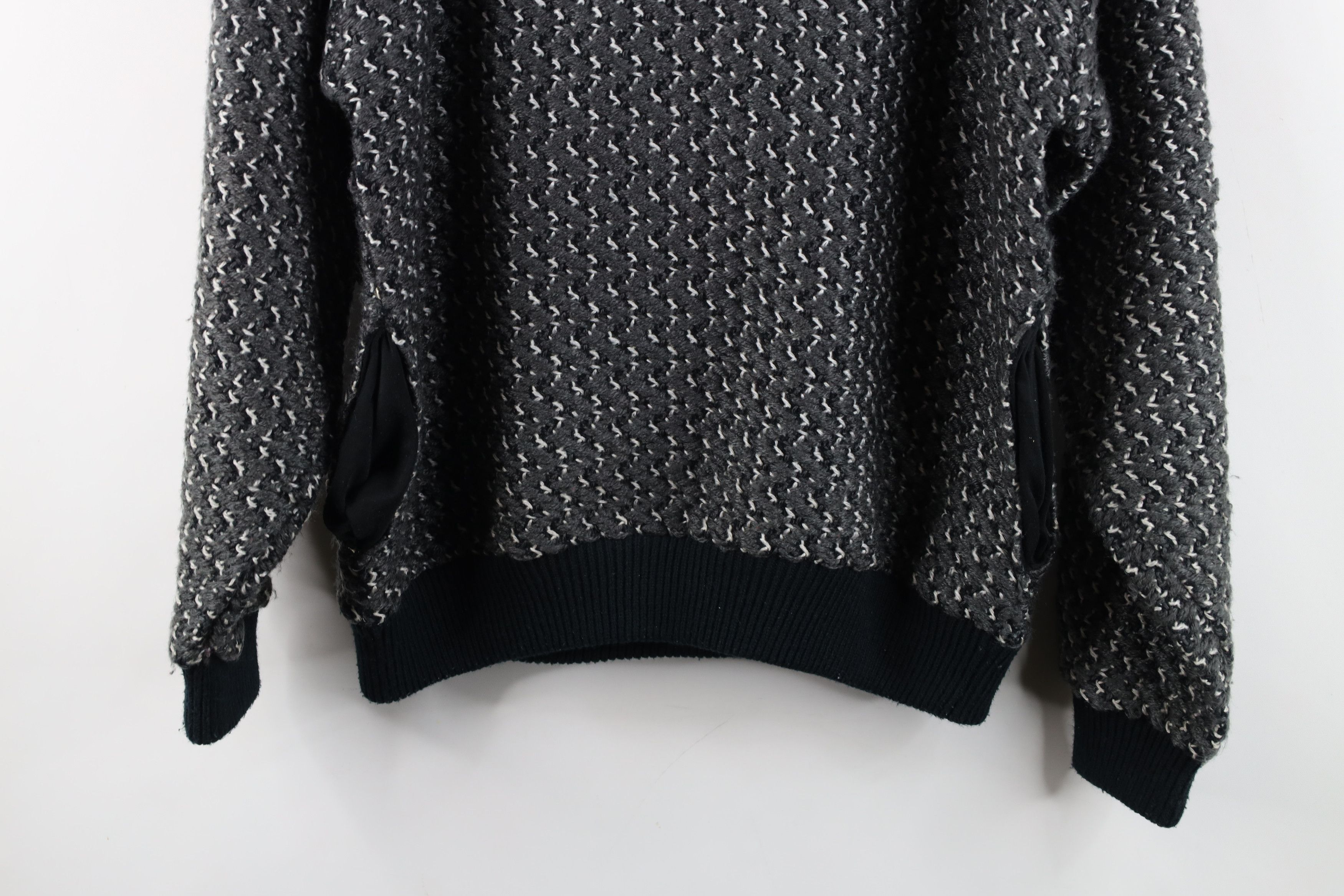 Vintage Vintage 90s Streetwear Knit Leather Trim Shawl Sweater Gray Size US M / EU 48-50 / 2 - 12 Thumbnail