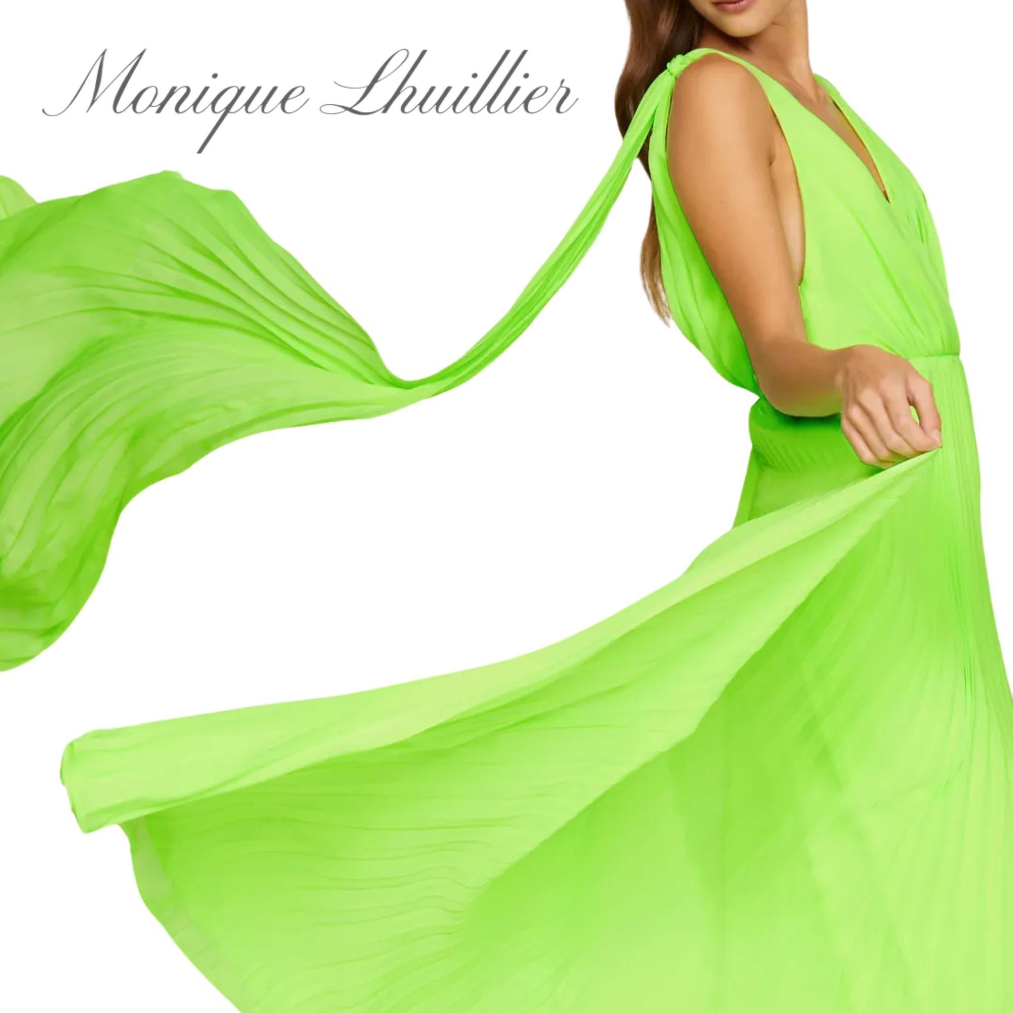 Monique Lhuillier ML Monique Lhuillier Neon Pleated Chiffon Evening Gown US 4 Size S / US 4 / IT 40 - 1 Thumbnail