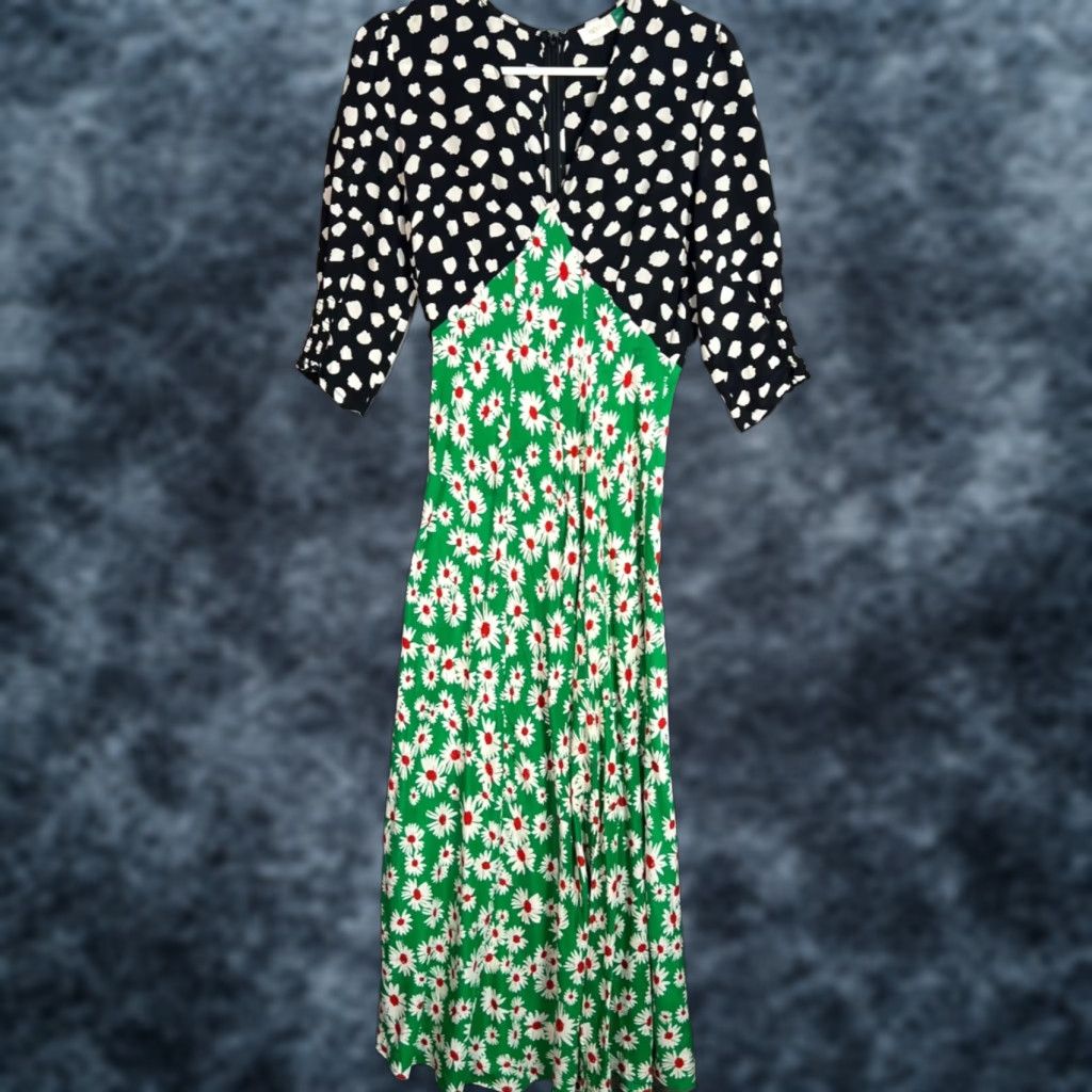 Rixo Floral Maxi Dress Womens XS V-Neck Multicolor Puff Sleeve Casual Party