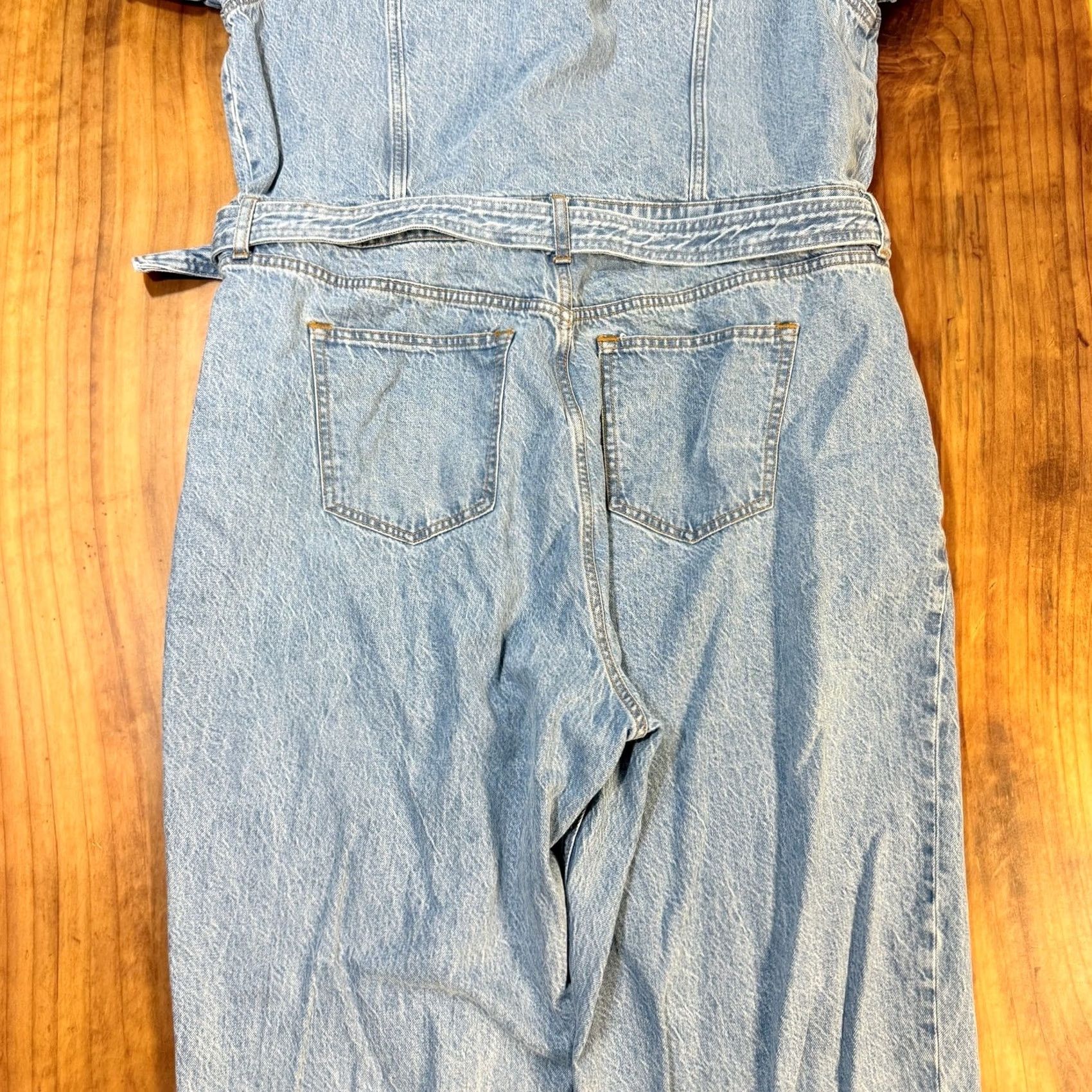 Vintage Abercrombie & Fitch Jumpsuit Women's XL Denim One-Piece Zip Straight Leg Tie Waist P15 Casual Bohemian Knit Cotton Blend Inseam 30" Size 40" / US 18 - 8 Thumbnail