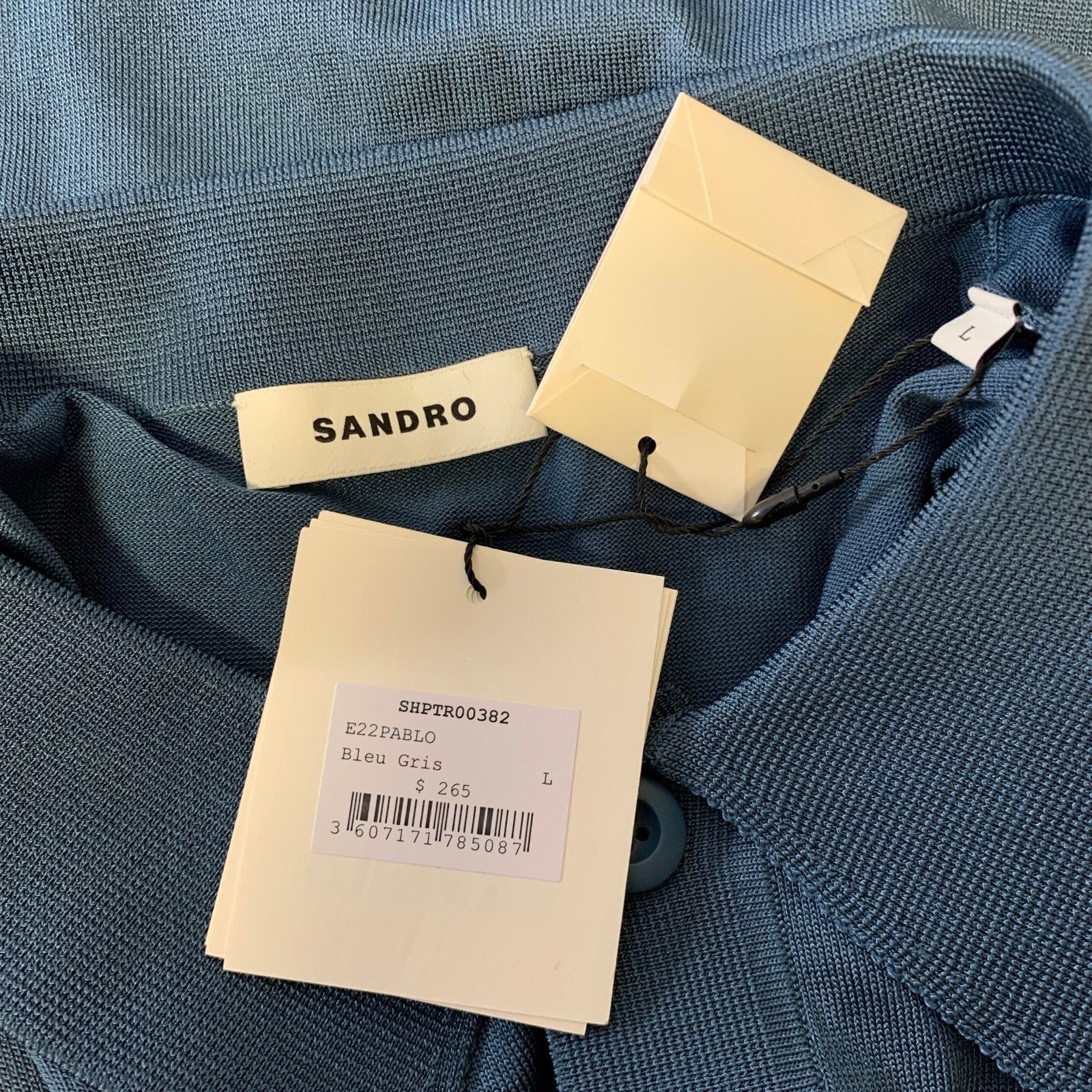 Sandro SANDRO Size S Navy Heather Acetate Blend Ribbed Polo Size US S / EU 44-46 / 1 - 4 Thumbnail