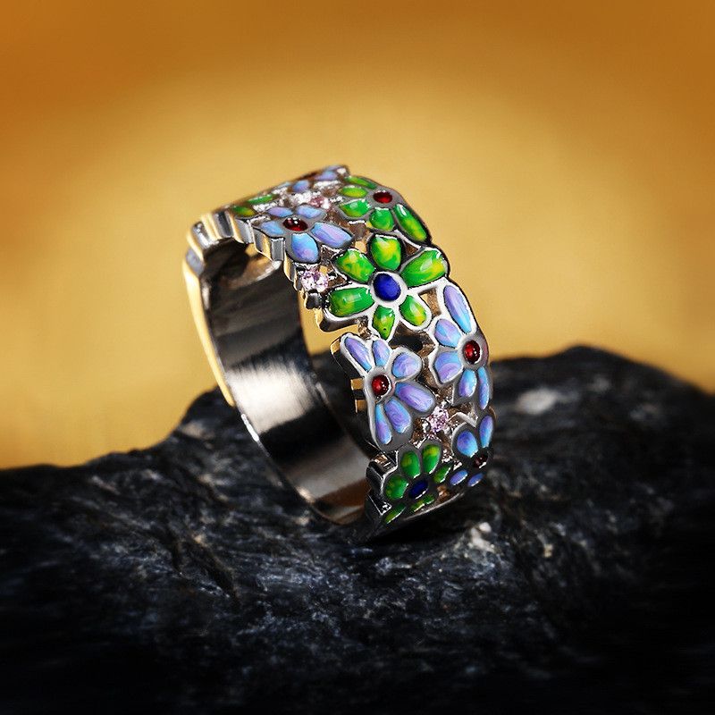 Jewelry Elegant Flower Handmade Enamel Ring Size ONE SIZE - 1 Thumbnail