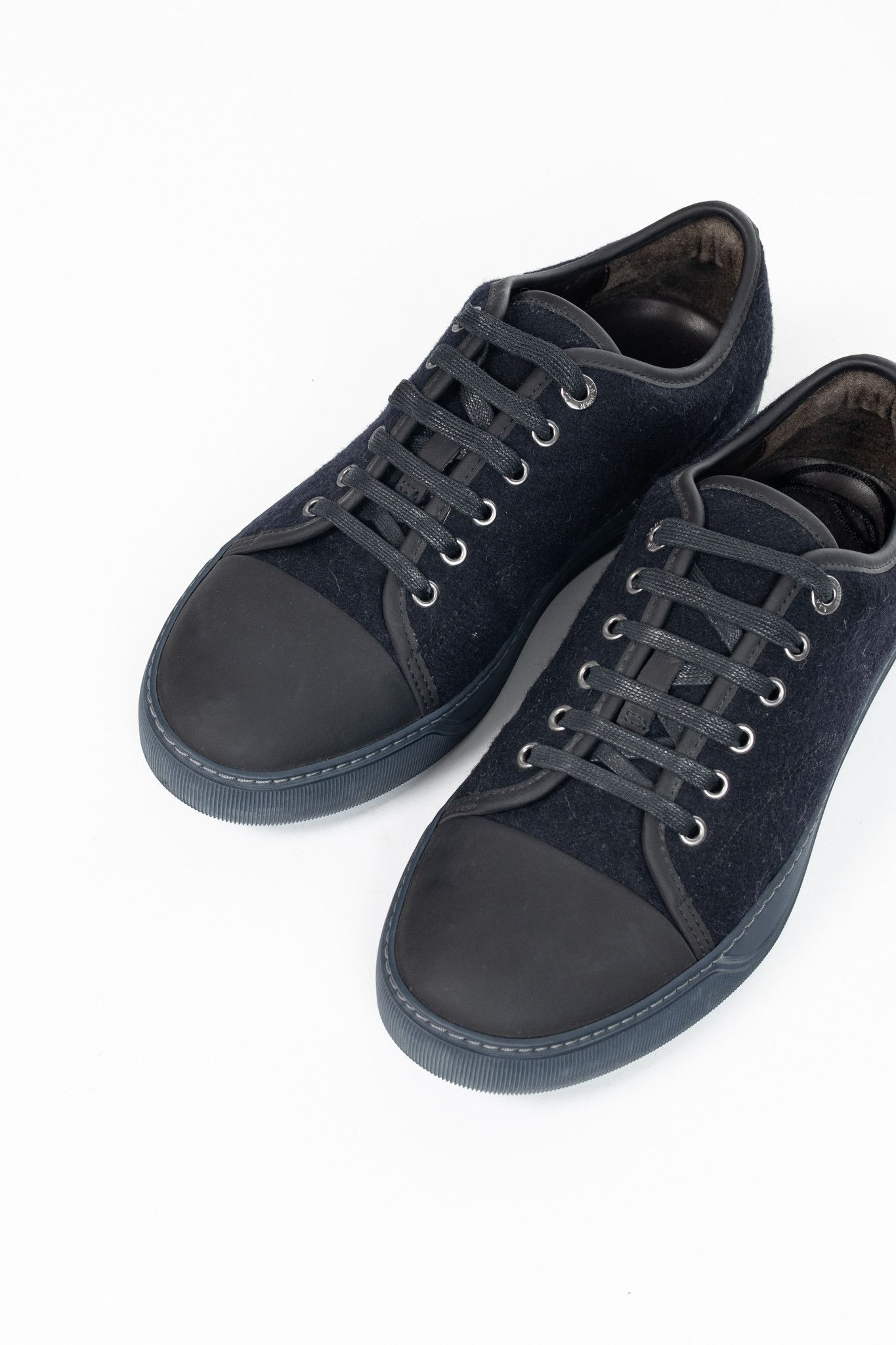 Lanvin Lanvin Navy Felted Wool Low-Top Sneakers Size US 5 / EU 37 - 6 Thumbnail