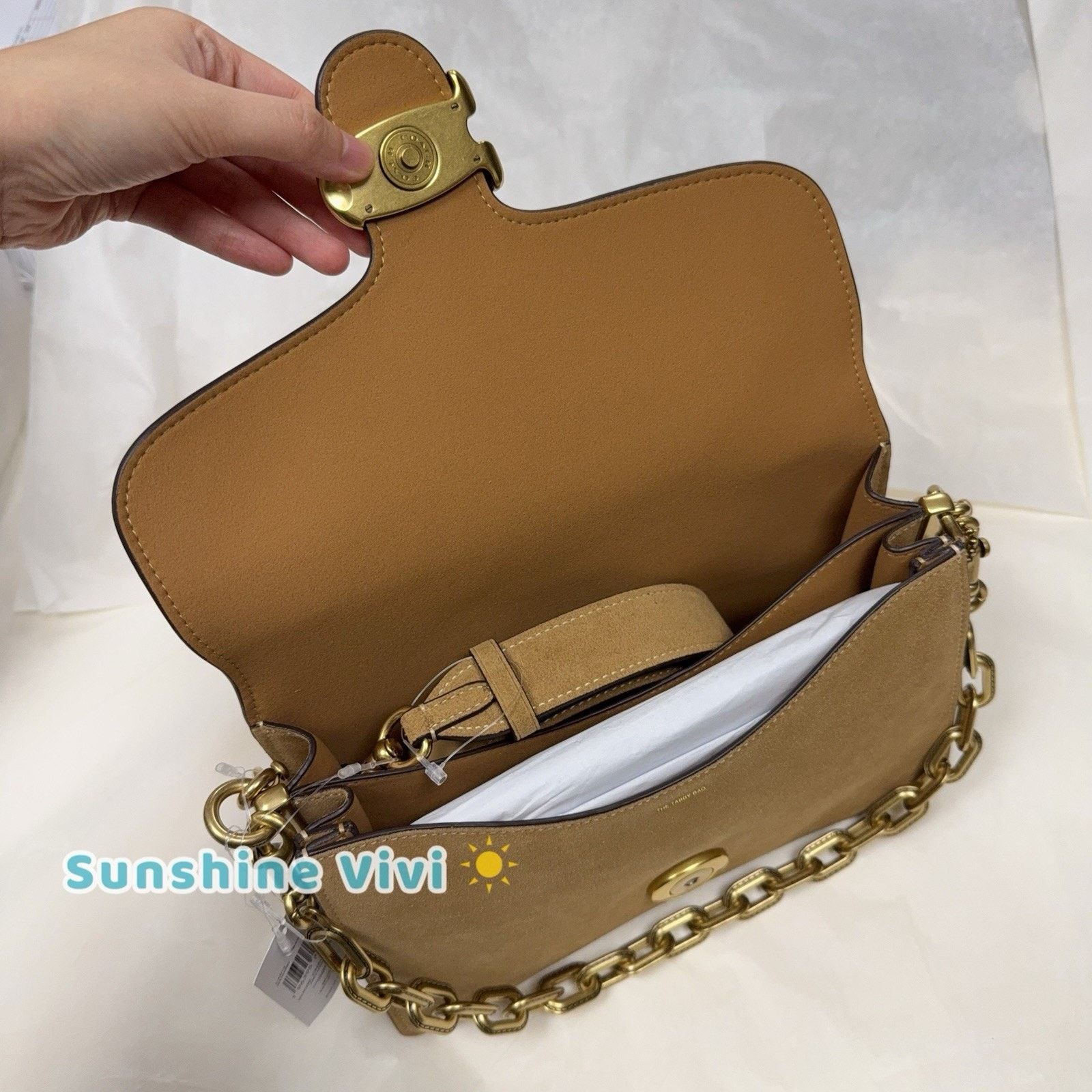 Coach NWT Coach Chain Tabby Shoulder/Hand Suede Chain Sand CAN13 Size ONE SIZE - 8 Thumbnail