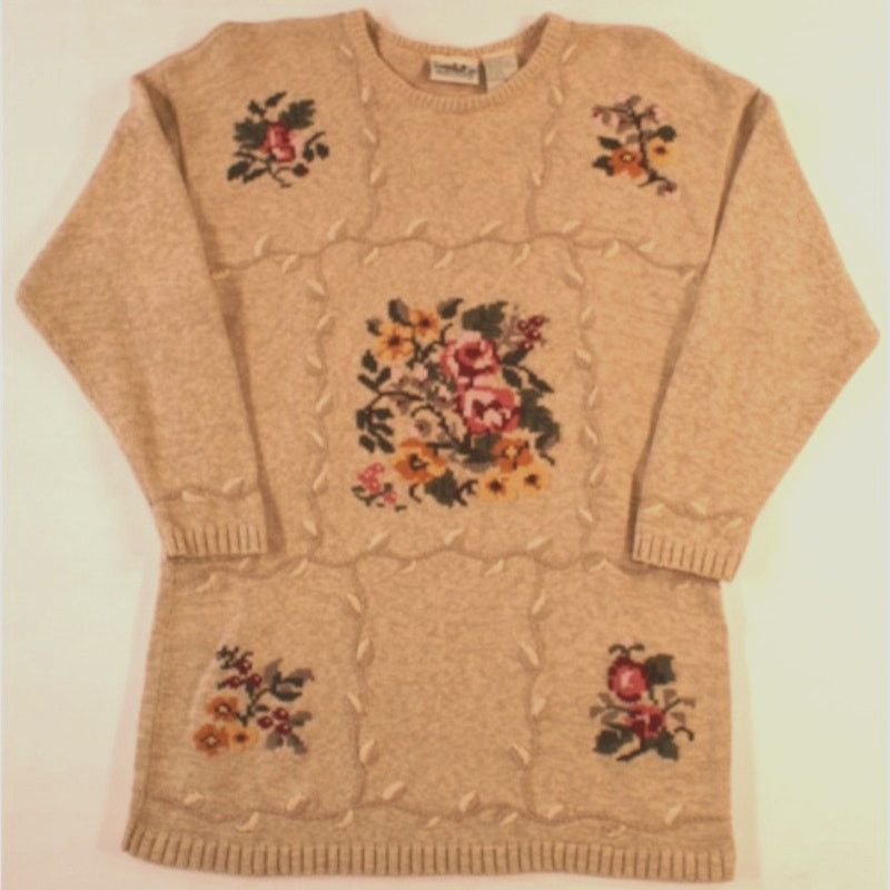 Northern Reflections Northern Reflections Knit Tunic Sweater Florals Leaves Large Size L / US 10 / IT 46 - 1 Thumbnail