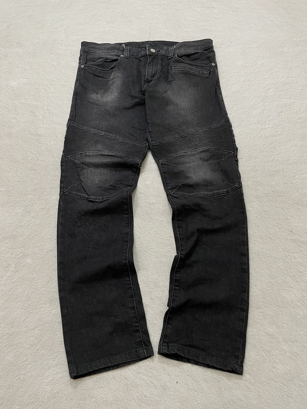 Armani Exchange Armani Exchange Black Biker Jeans w/ Ribbed Knee Panels LGB Size US 34 / EU 50 - 1 Thumbnail