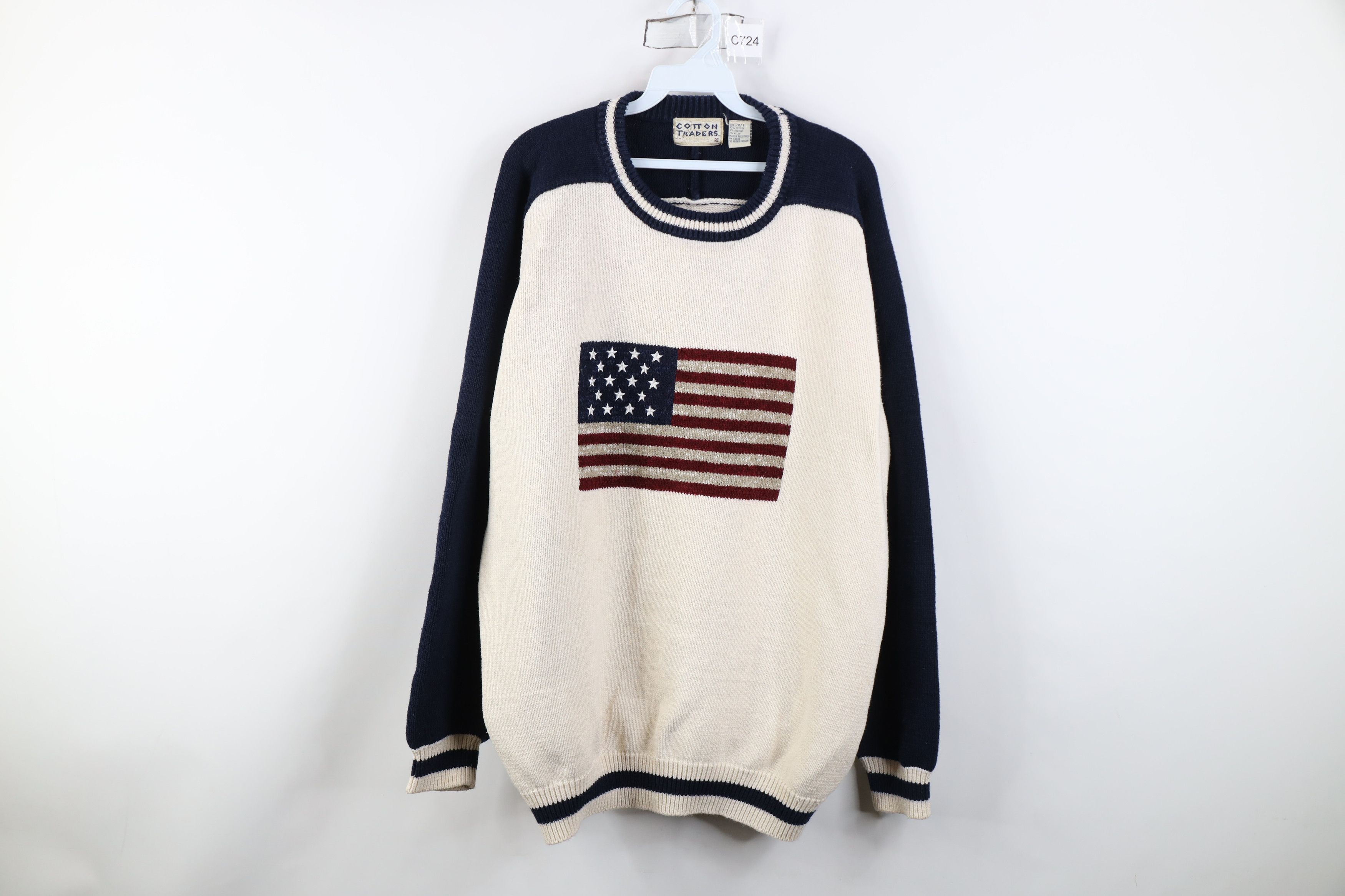 Vintage Vintage 90s Streetwear USA Flag Knit Crewneck Sweater Size US XXL / EU 58 / 5 - 1 Thumbnail