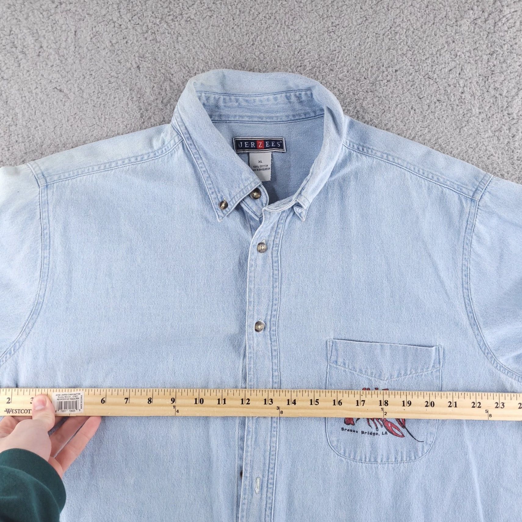 Jerzees VINTAGE Jerzees Shirt Mens XL Denim Long Sleeve Western Jean Crawfish Size US XL / EU 56 / 4 - 6 Thumbnail