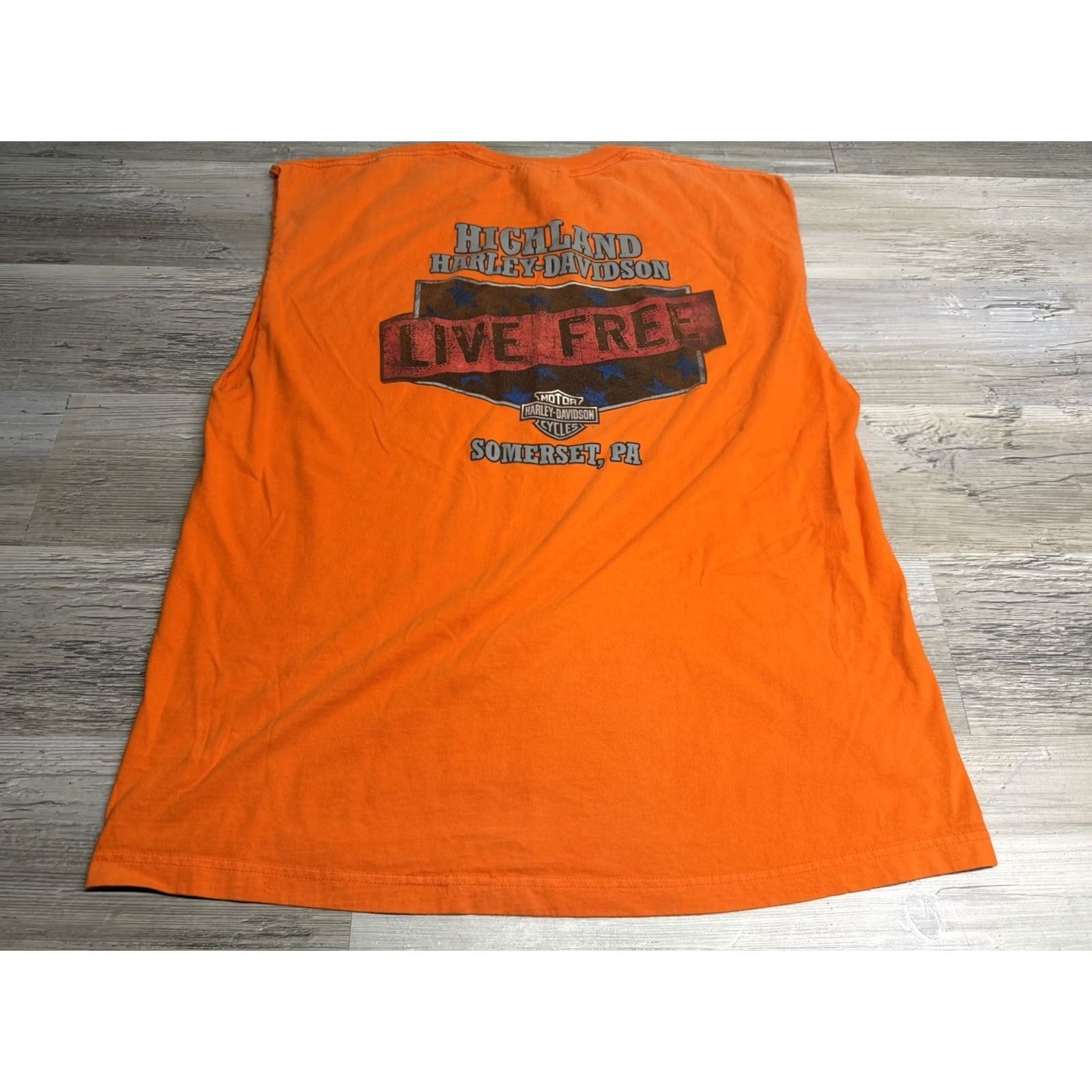 Harley Davidson Harley-Davidson Tank Sleeveless Top Live Free XL Orange Graphic Print Logo USA Motorcycle Biker T-Shirt Men Vintage 2000s Size US XL / EU 56 / 4 - 2 Thumbnail