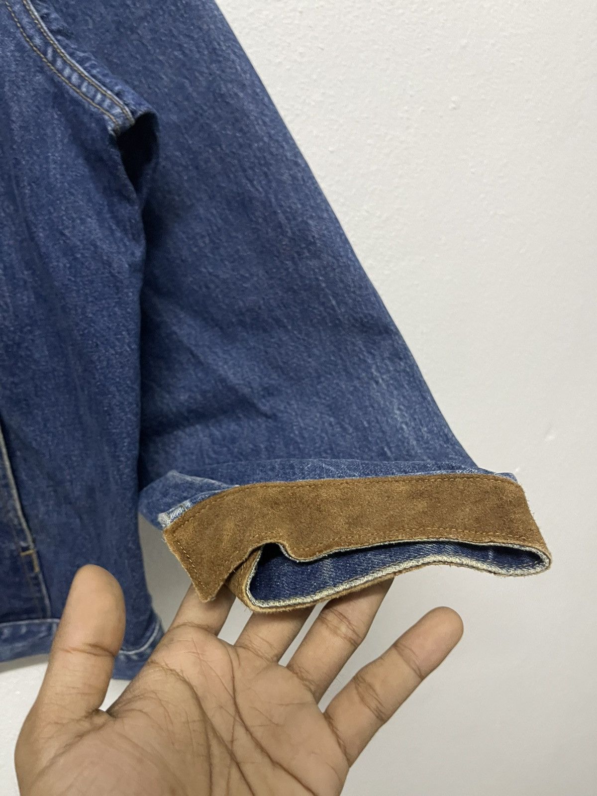 20471120 × Japanese Brand VINTAGE MR CHAMBRAY DENIM MIX LEATHER JACKET NAVAJO NATIVE Size US L / EU 52-54 / 3 - 8 Thumbnail