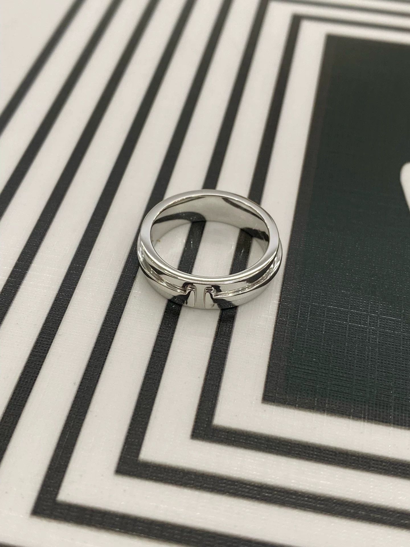 Tiffany & Co. Tiffany 18k White Gold Double T Band Ring 53 Size ONE SIZE - 1 Thumbnail