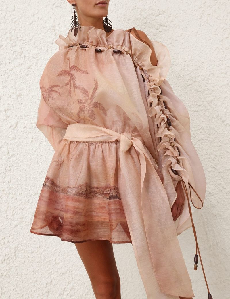 Zimmermann oc11z0226 Illuminate Ruffle Mini Dress In Multicolor Size XS / US 0-2 / IT 36-38 - 2 Thumbnail